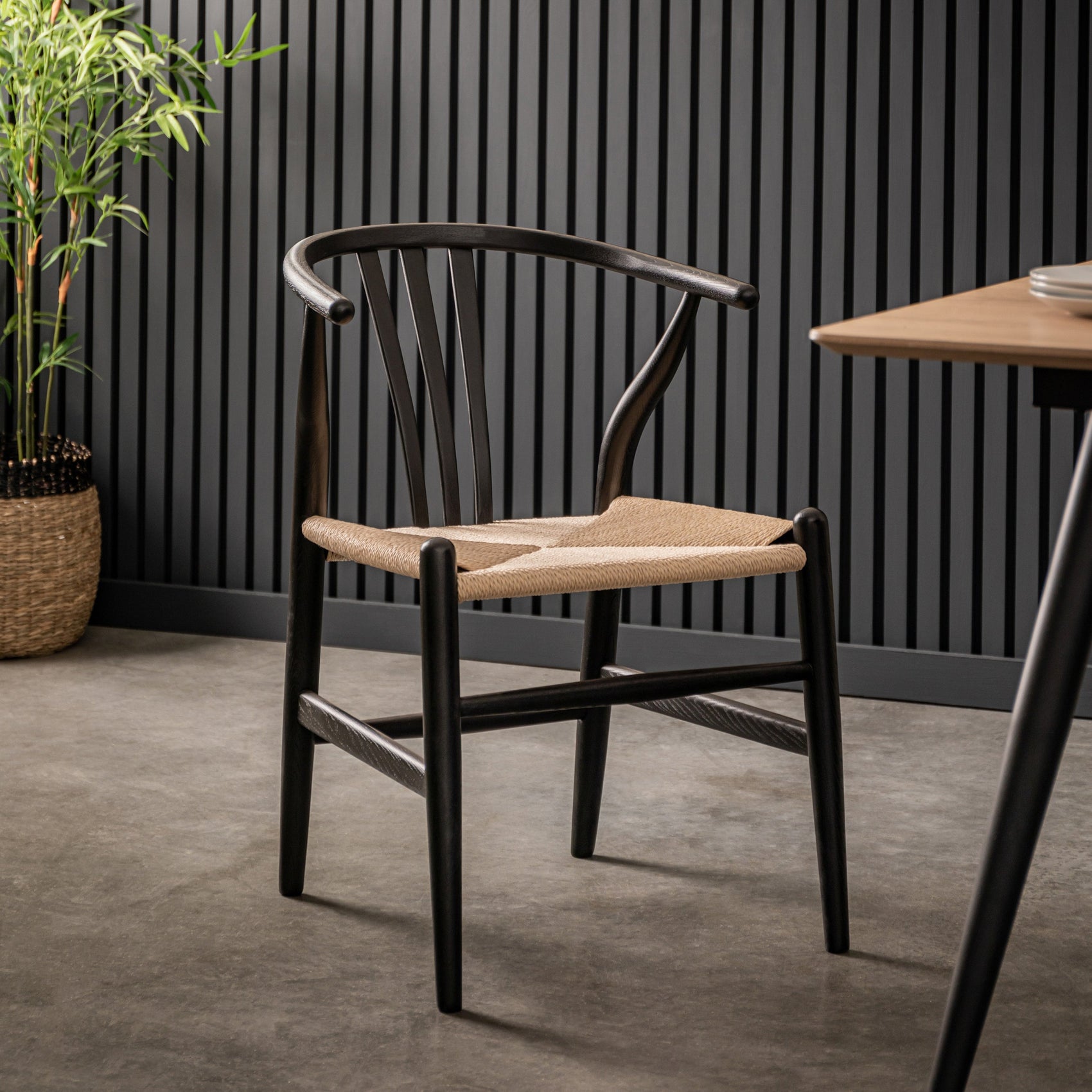 Set of 2 Courtney Black Oak Wood & Rope Dining Chair