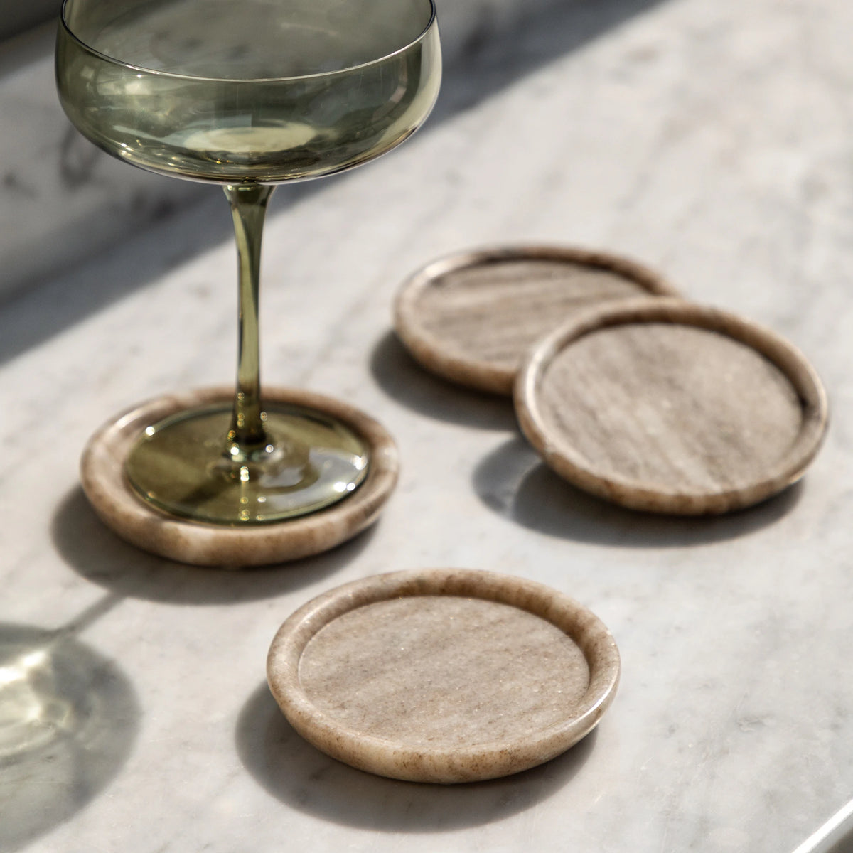 Set of 4 Amberwoods Round Beige Marble Coasters
