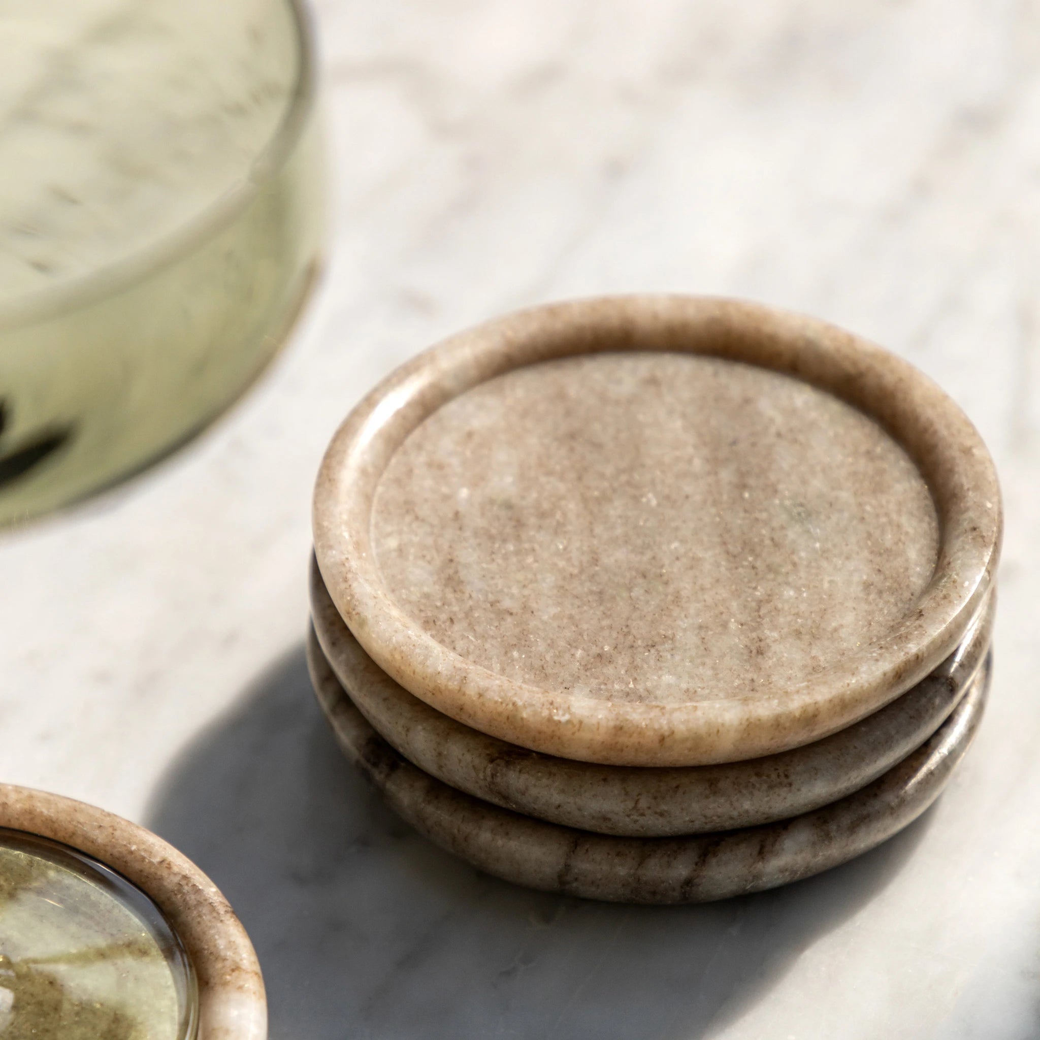 Set of 4 Amberwoods Round Beige Marble Coasters
