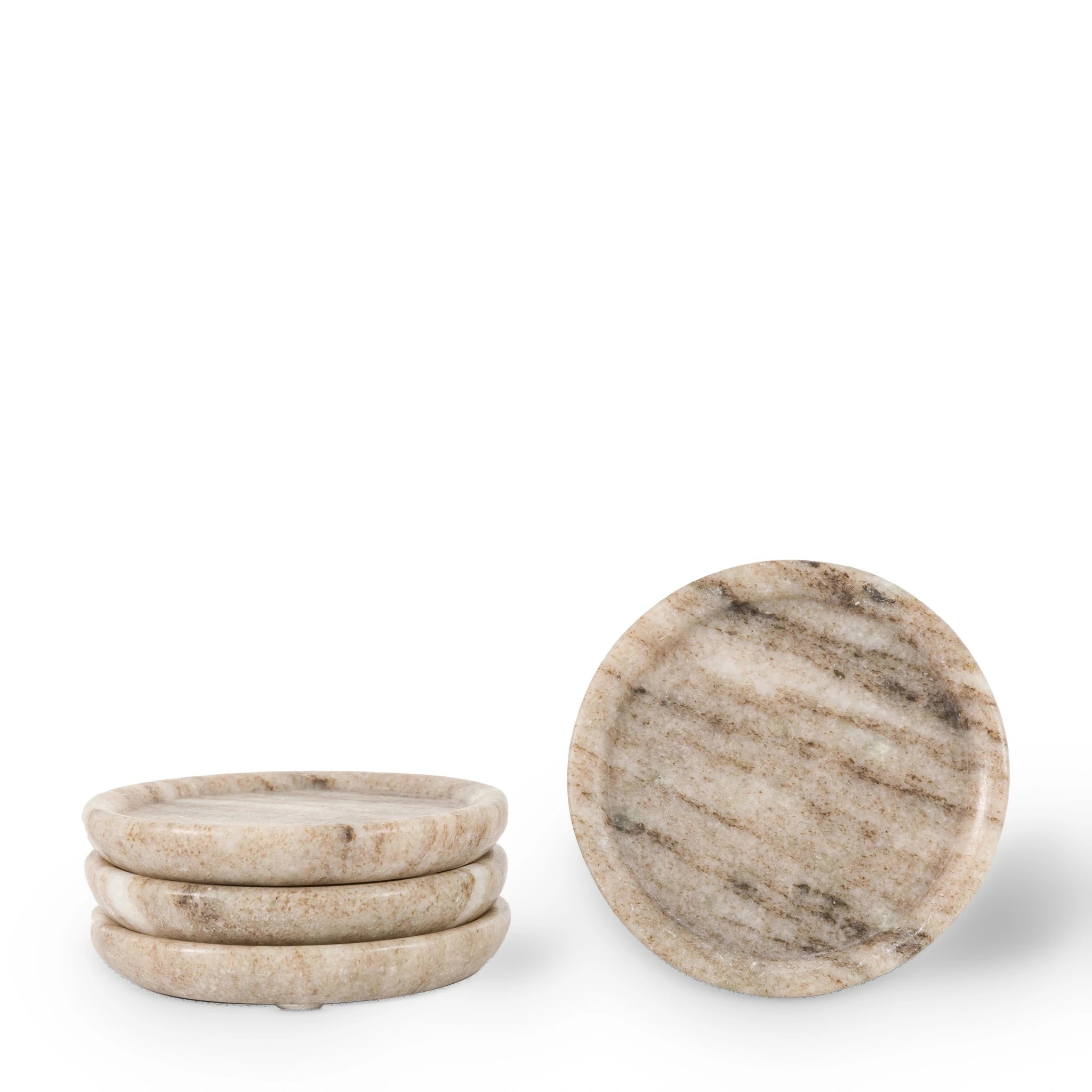 Set of 4 Amberwoods Round Beige Marble Coasters