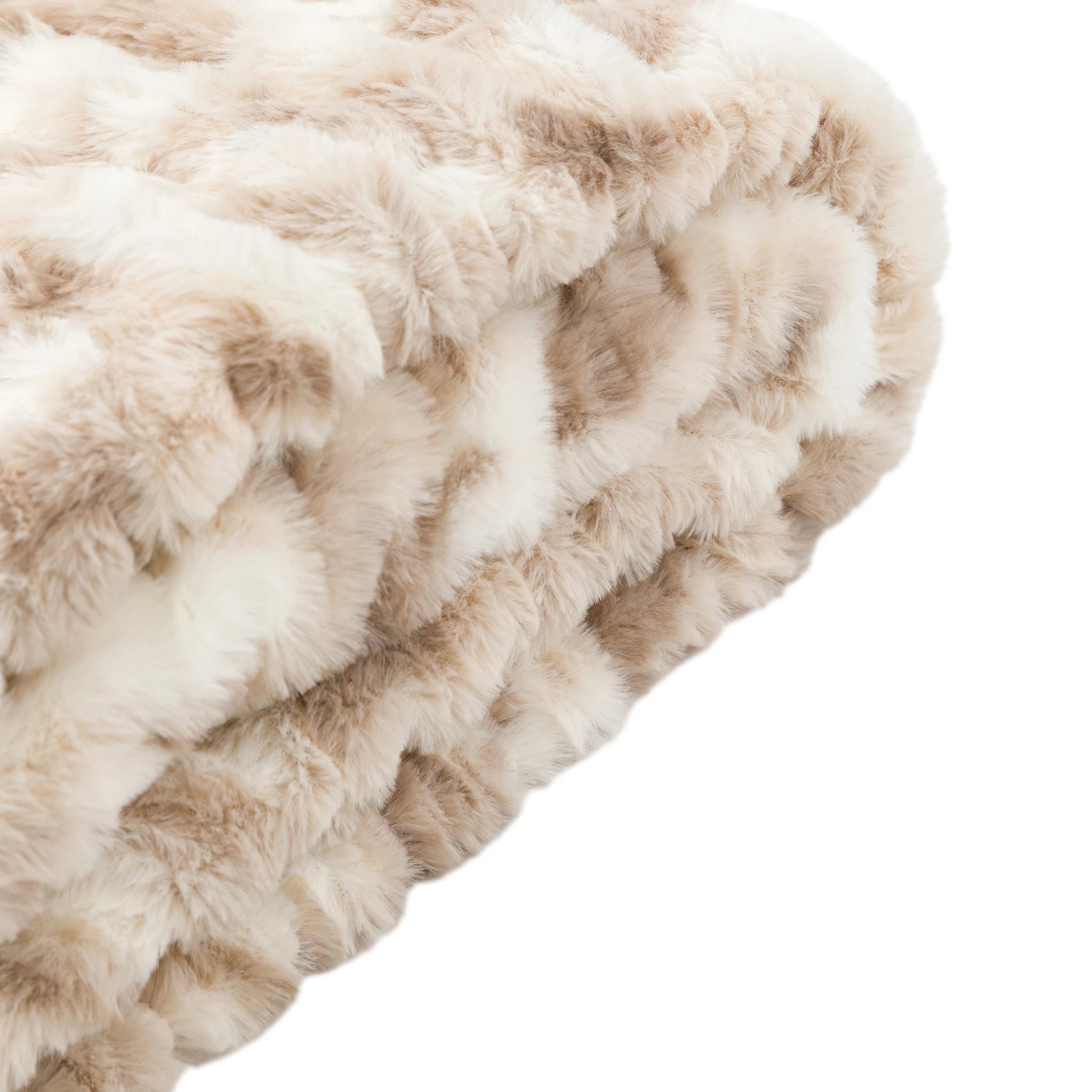 Velvette Deco Luxe Ruched Faux Fur Cream Throw
