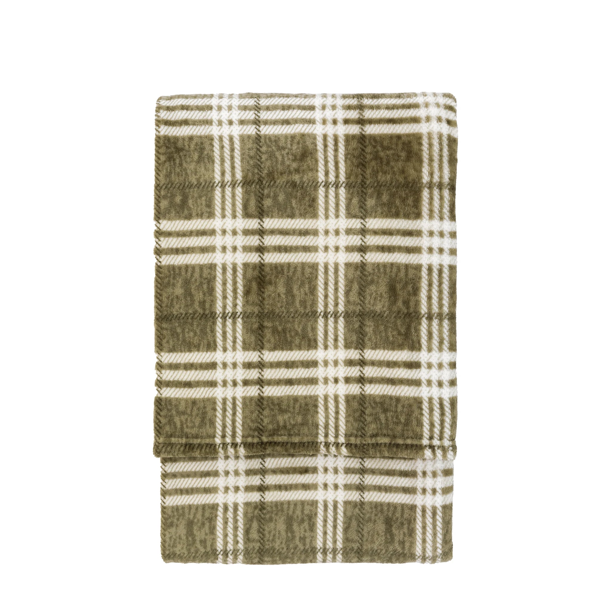 Harlewood Rolled Fleece Olive Green Throw