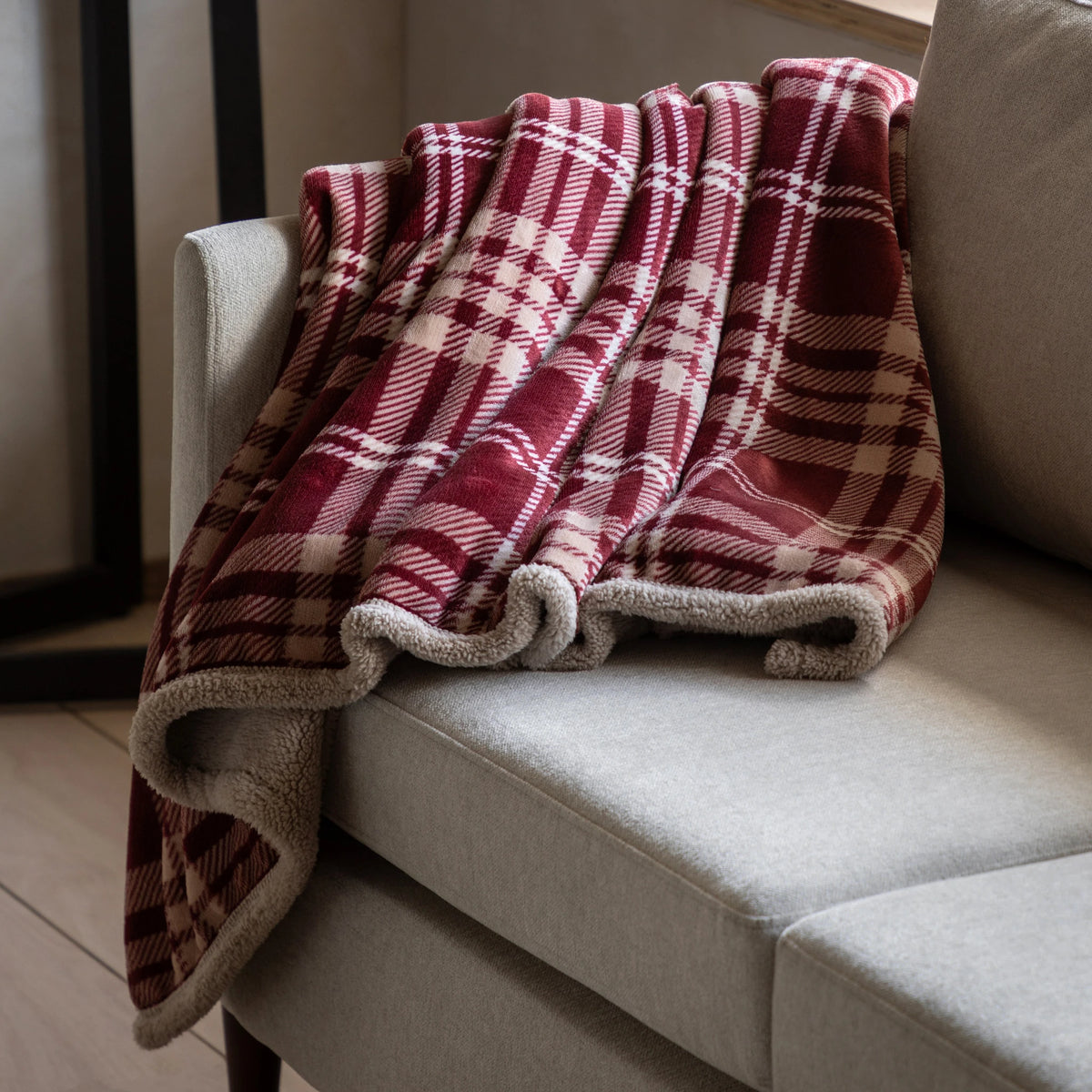 Braemere Tartan Sherpa Mulberry Throw