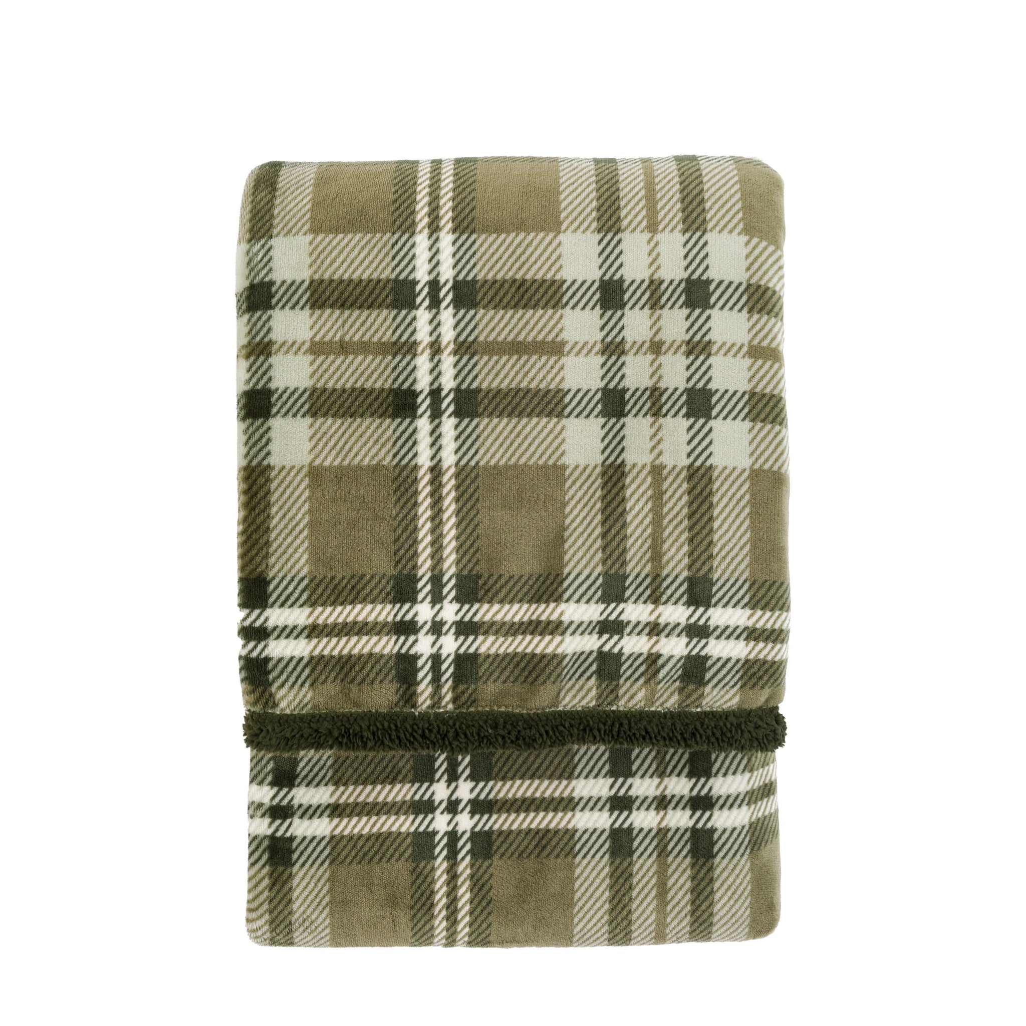 Braemere Tartan Sherpa Olive Green Throw