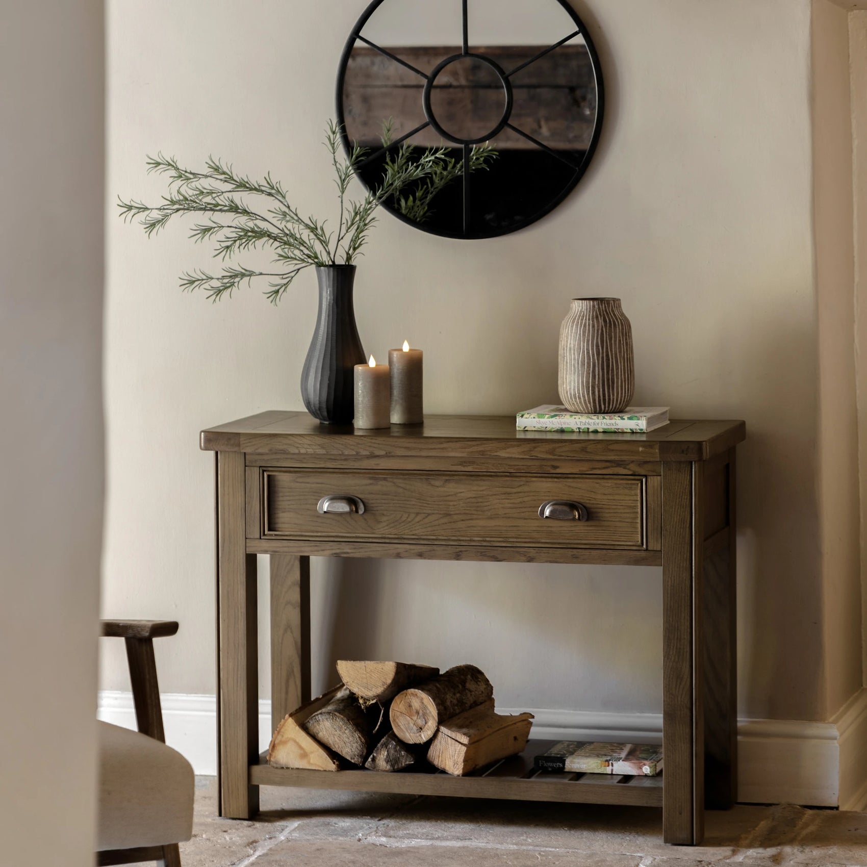 Hartbourne Natural Oak Wood Console Table Small