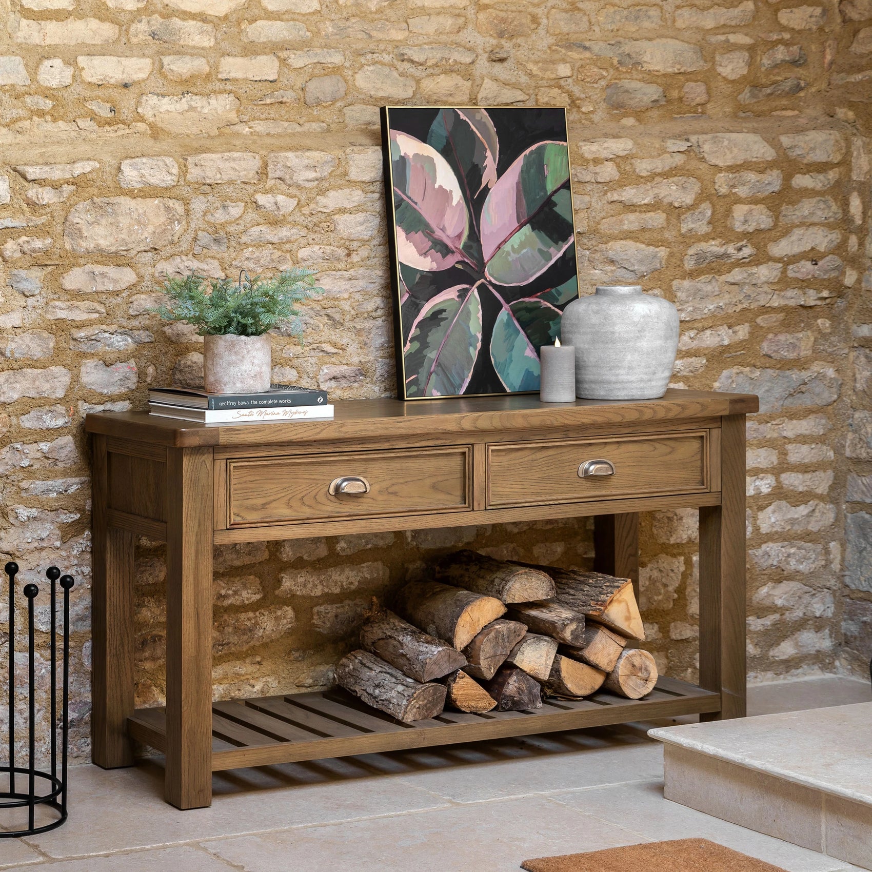 Hartbourne Natural Oak Wood Console Table Large