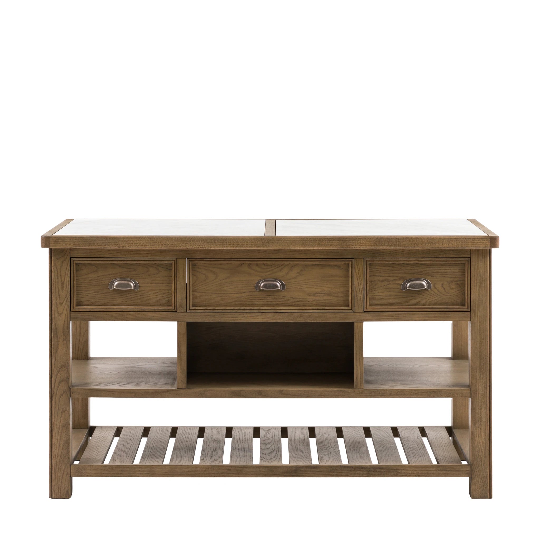 Hartbourne Natural Oak Wood & Marble Kitchen Island