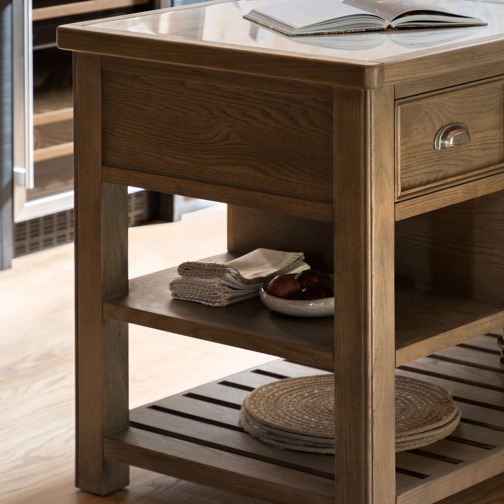 Hartbourne Natural Oak Wood & Marble Kitchen Island