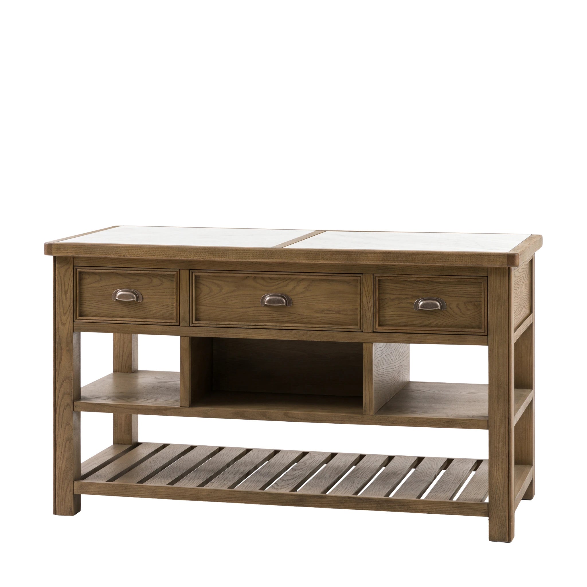Hartbourne Natural Oak Wood & Marble Kitchen Island