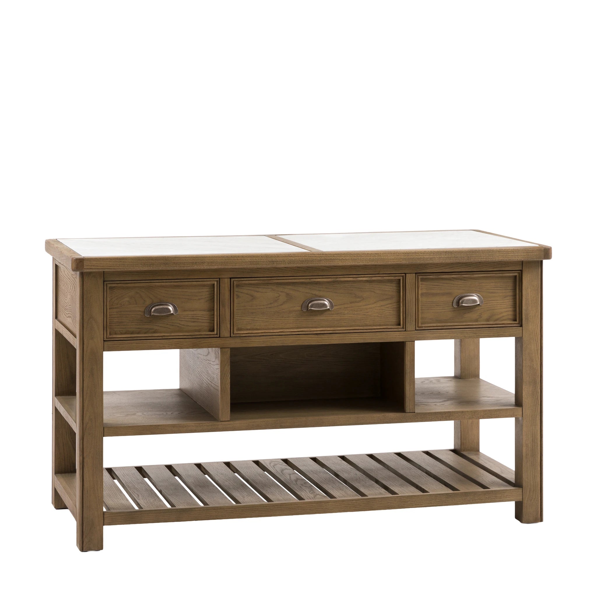 Hartbourne Natural Oak Wood & Marble Kitchen Island