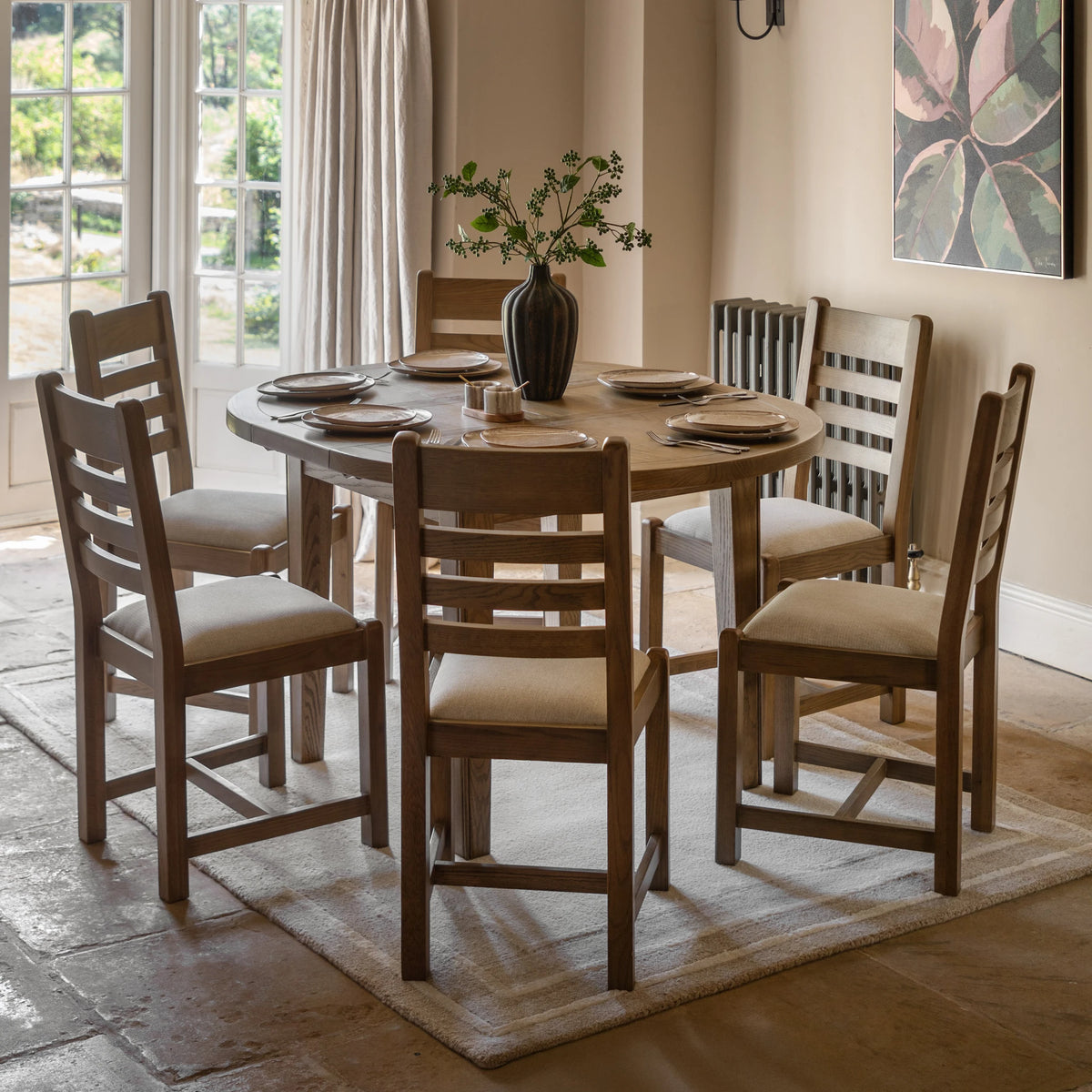 Hartbourne Round Natural Oak Wood Extending Dining Table 110-145cm