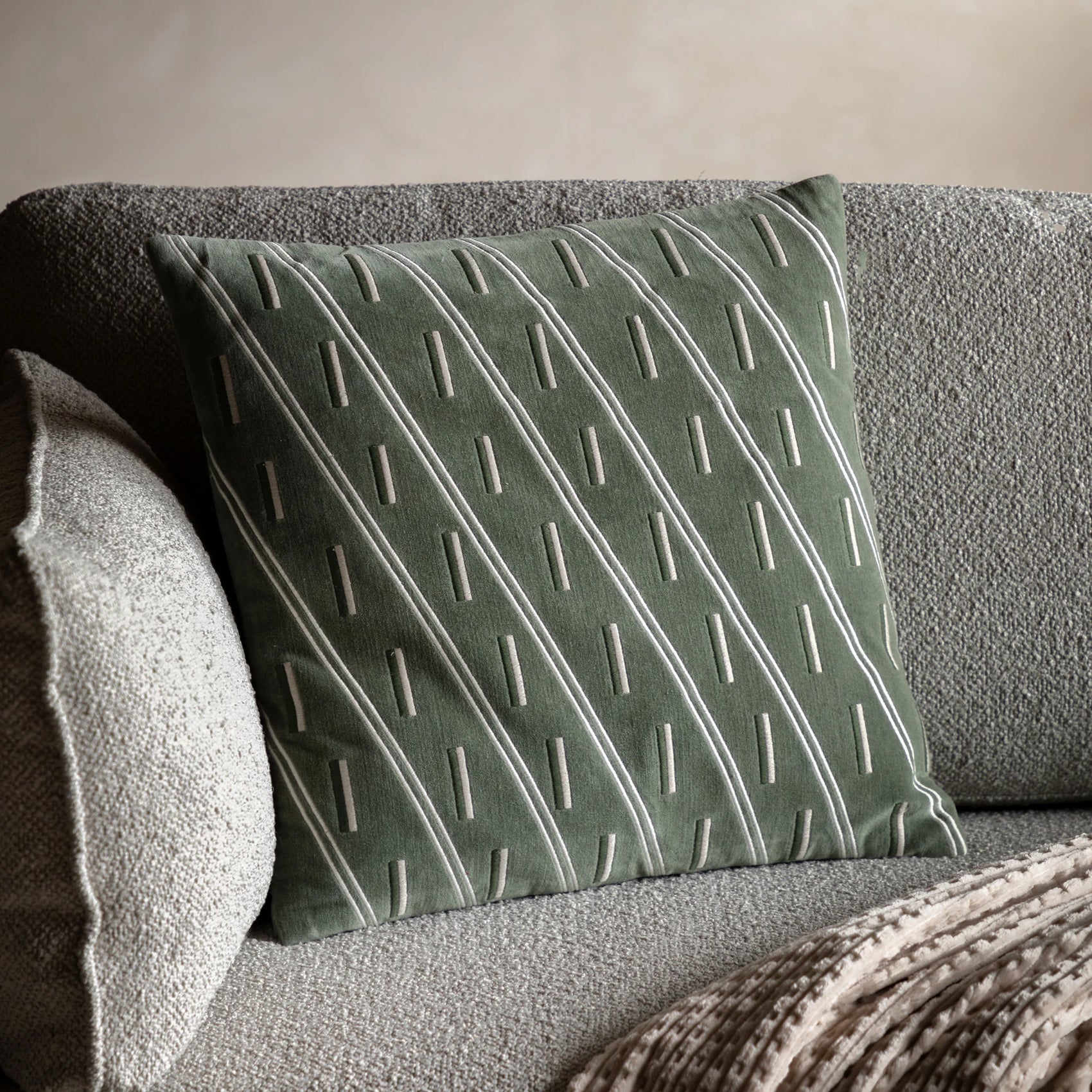 Ambermeadow Velvet Olive Green Cushion 45x45cm