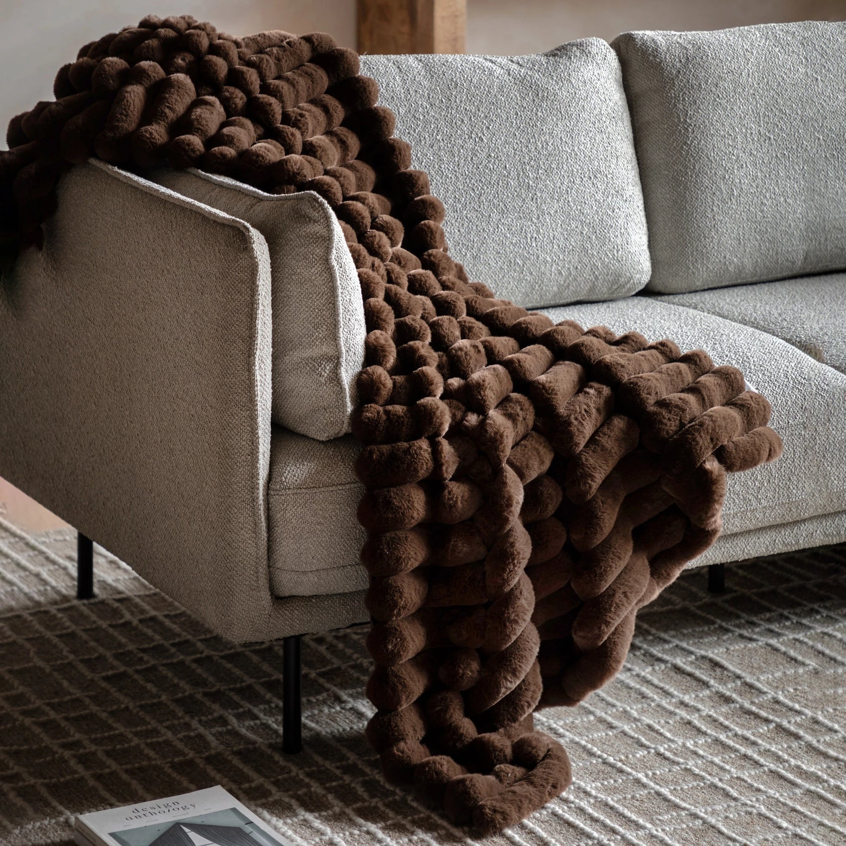 Rivelle Ribbed Faux Fur Chocolate Brown Throw