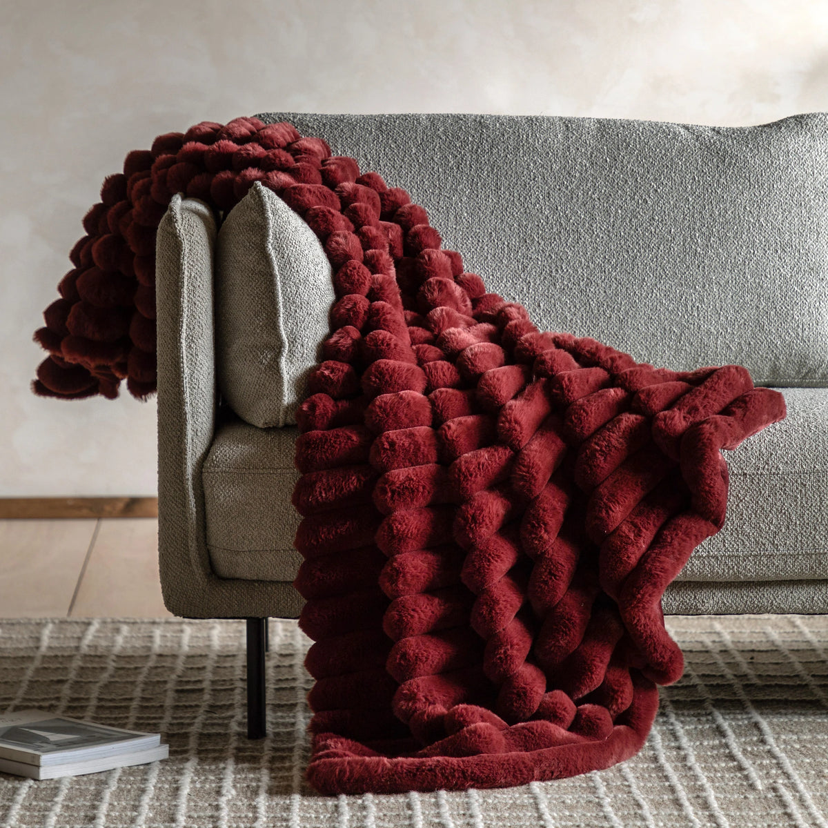 Rivelle Ribbed Faux Fur Mulberry Throw