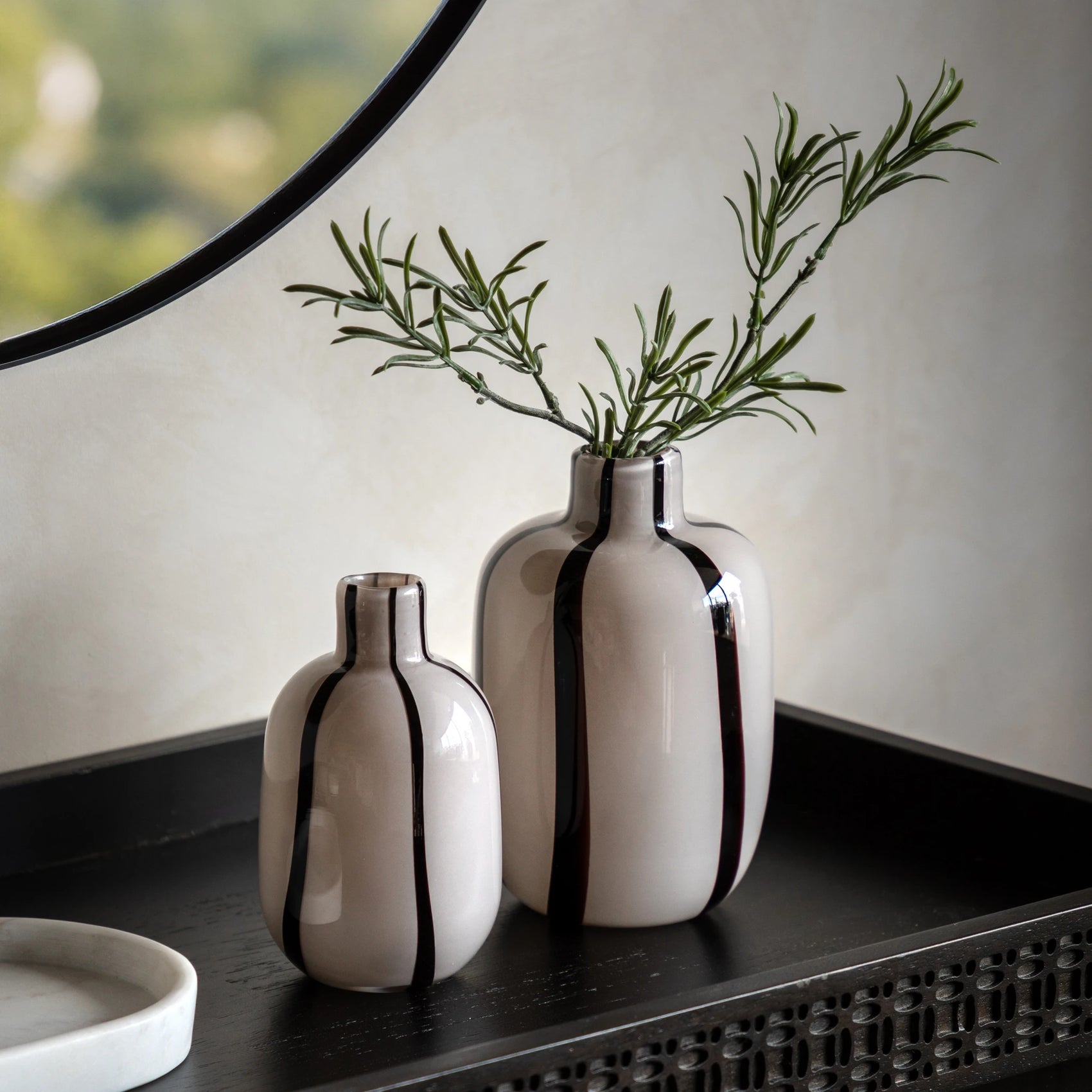 Set of 2 Ambergarden Monochrome Striped Glass Vases