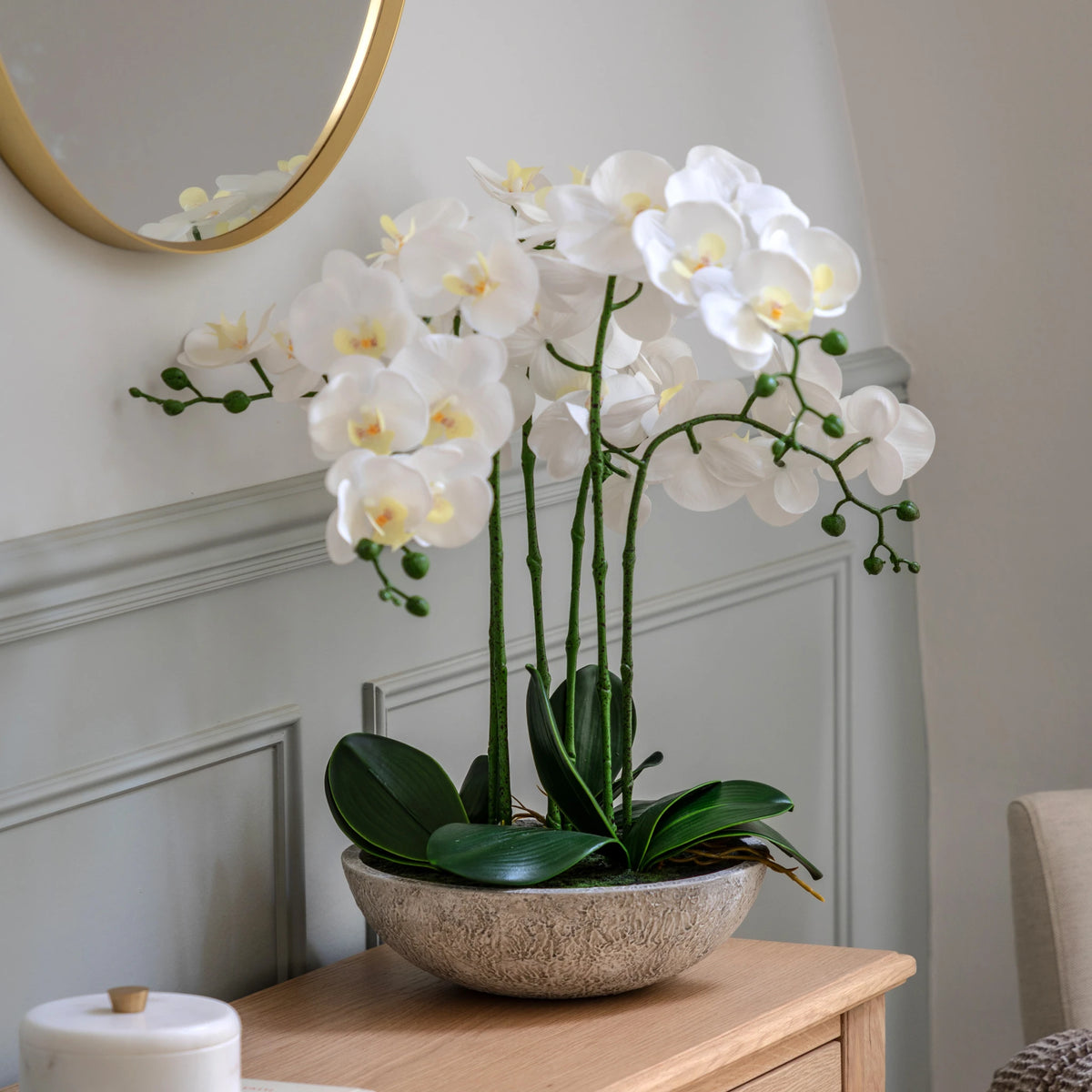 Ambergreen Oversized White Cement Pot Faux Orchid