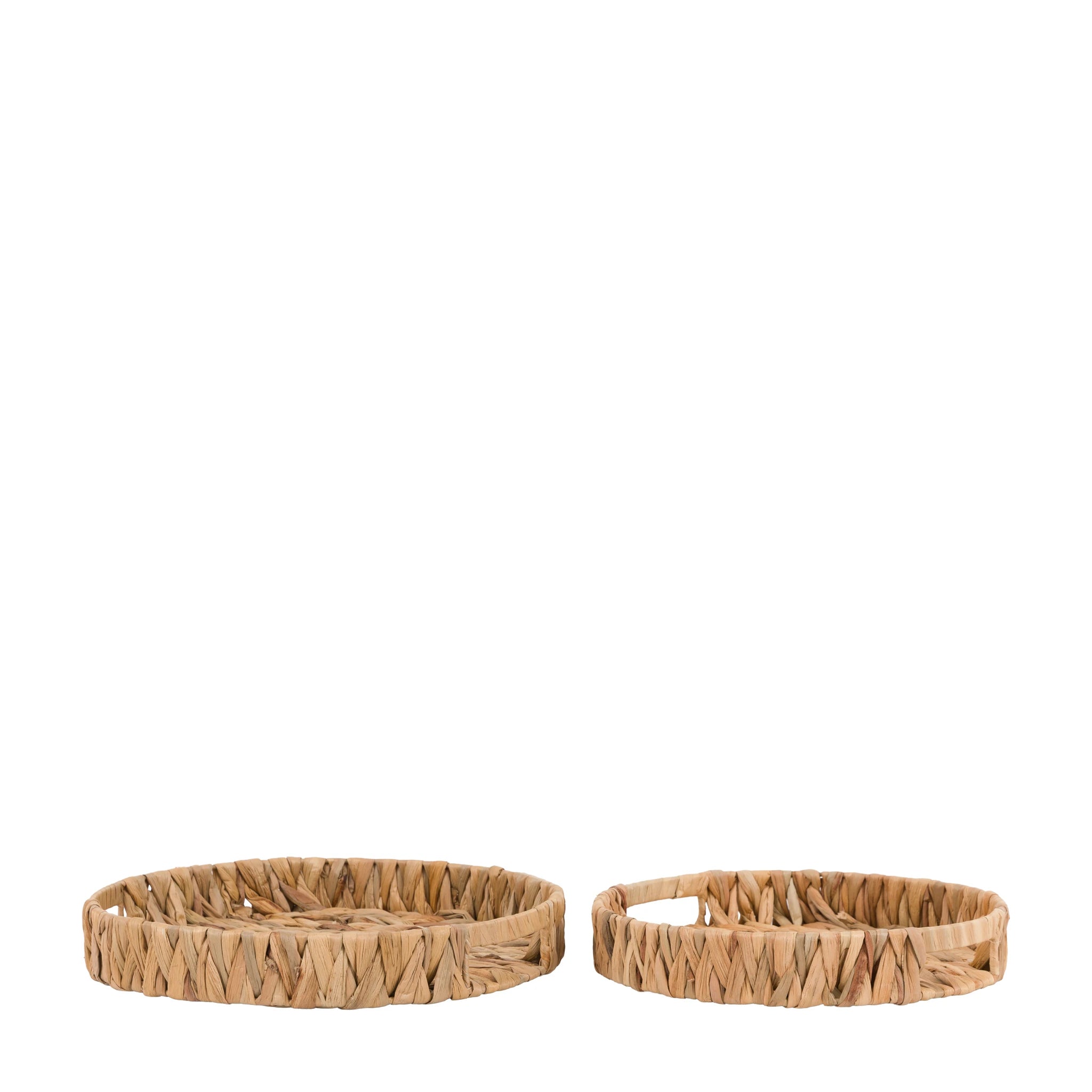 Set of 2 Ashvale Woven Round Natural Water Hyacinth Trays