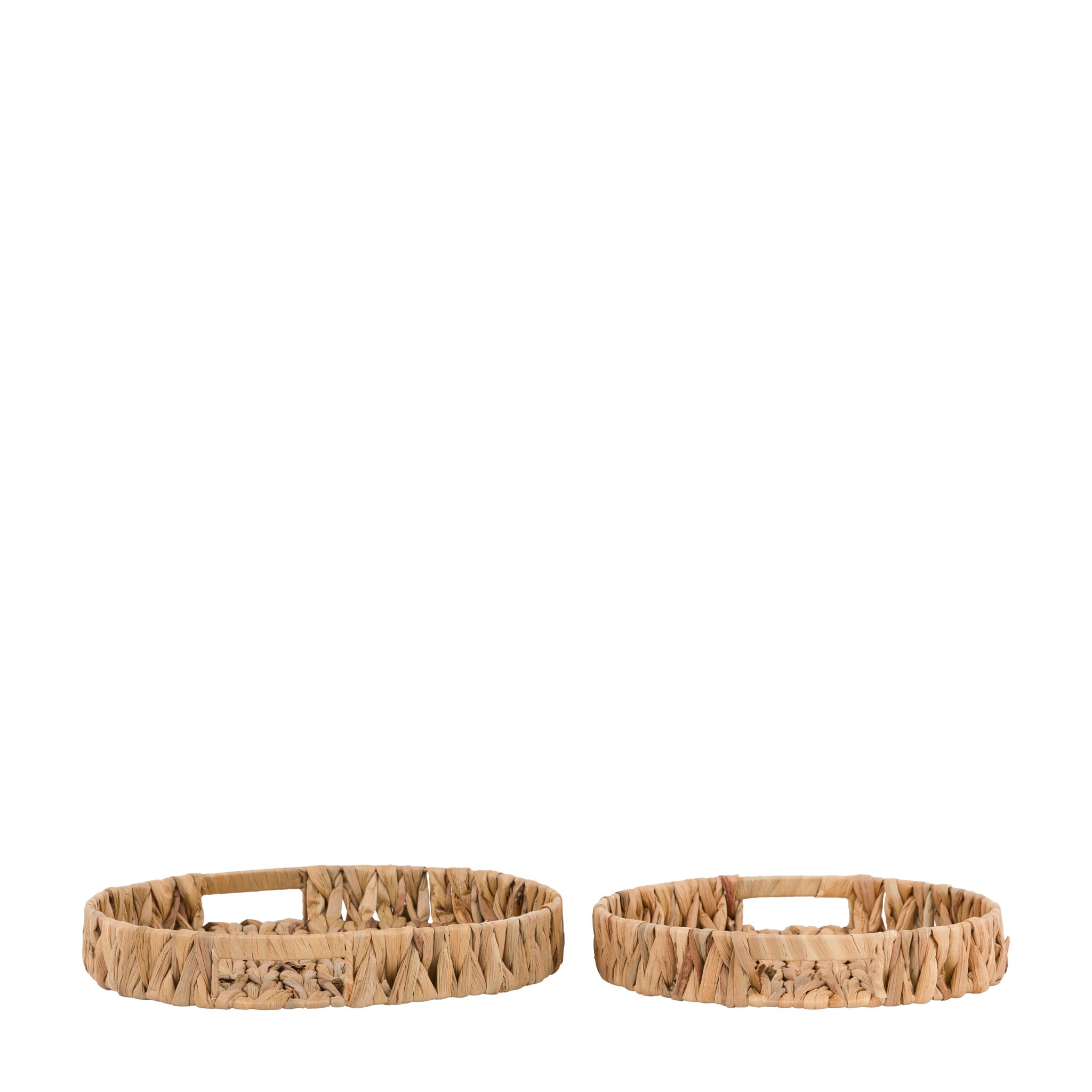 Set of 2 Ashvale Woven Round Natural Water Hyacinth Trays