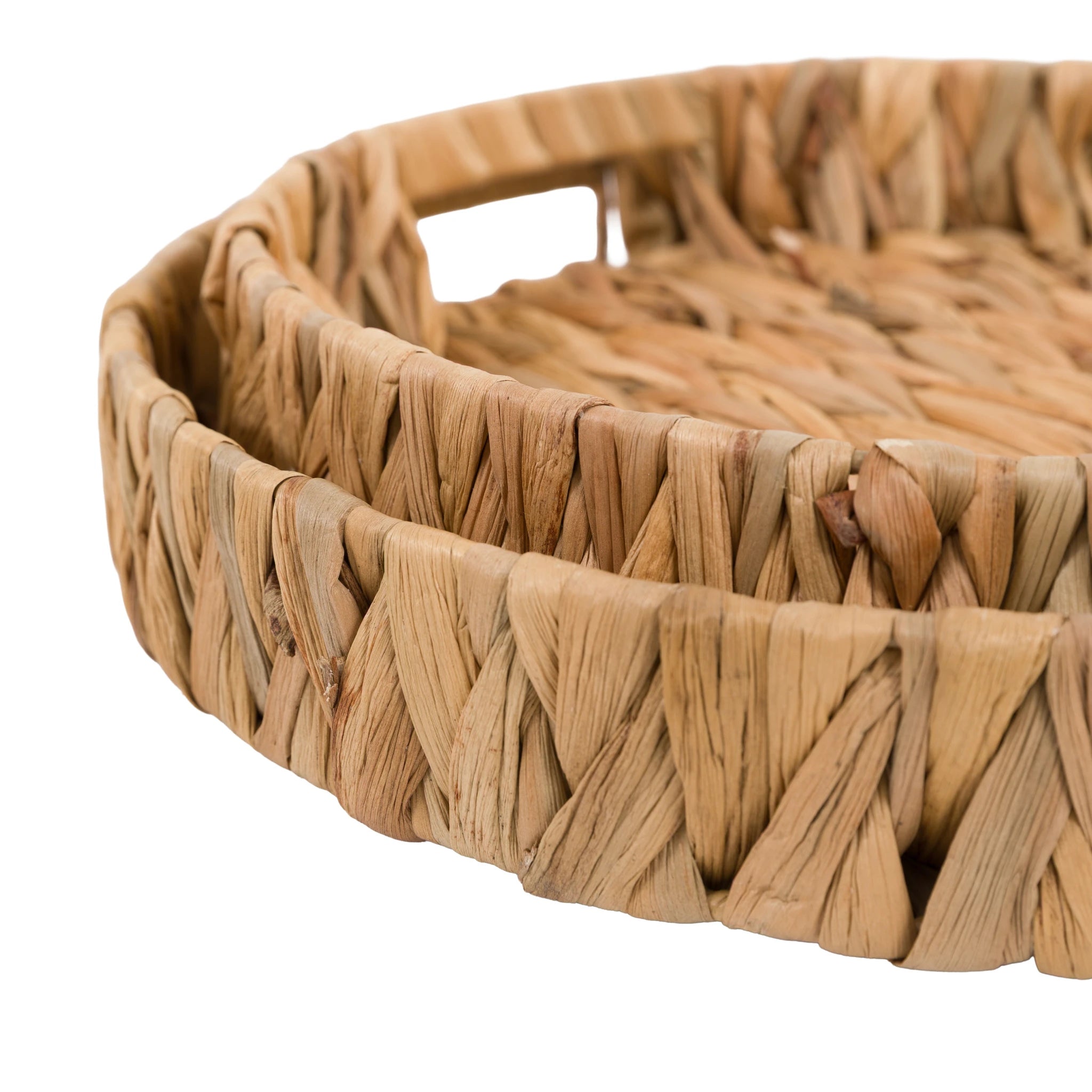 Set of 2 Ashvale Woven Round Natural Water Hyacinth Trays
