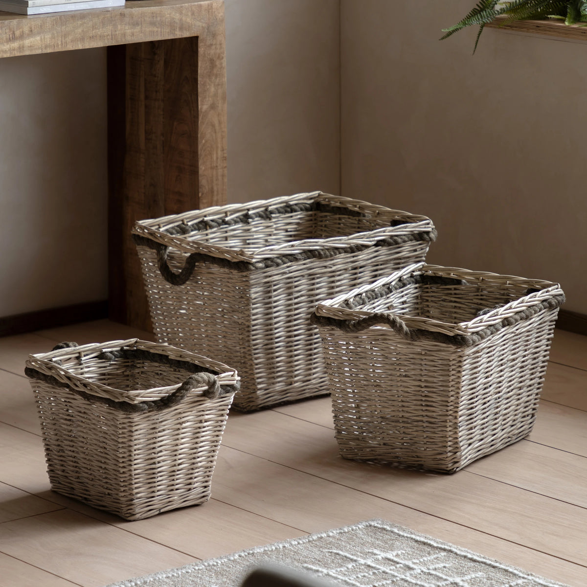 Set of 3 Alderpoint Woven Log Natural Baskets