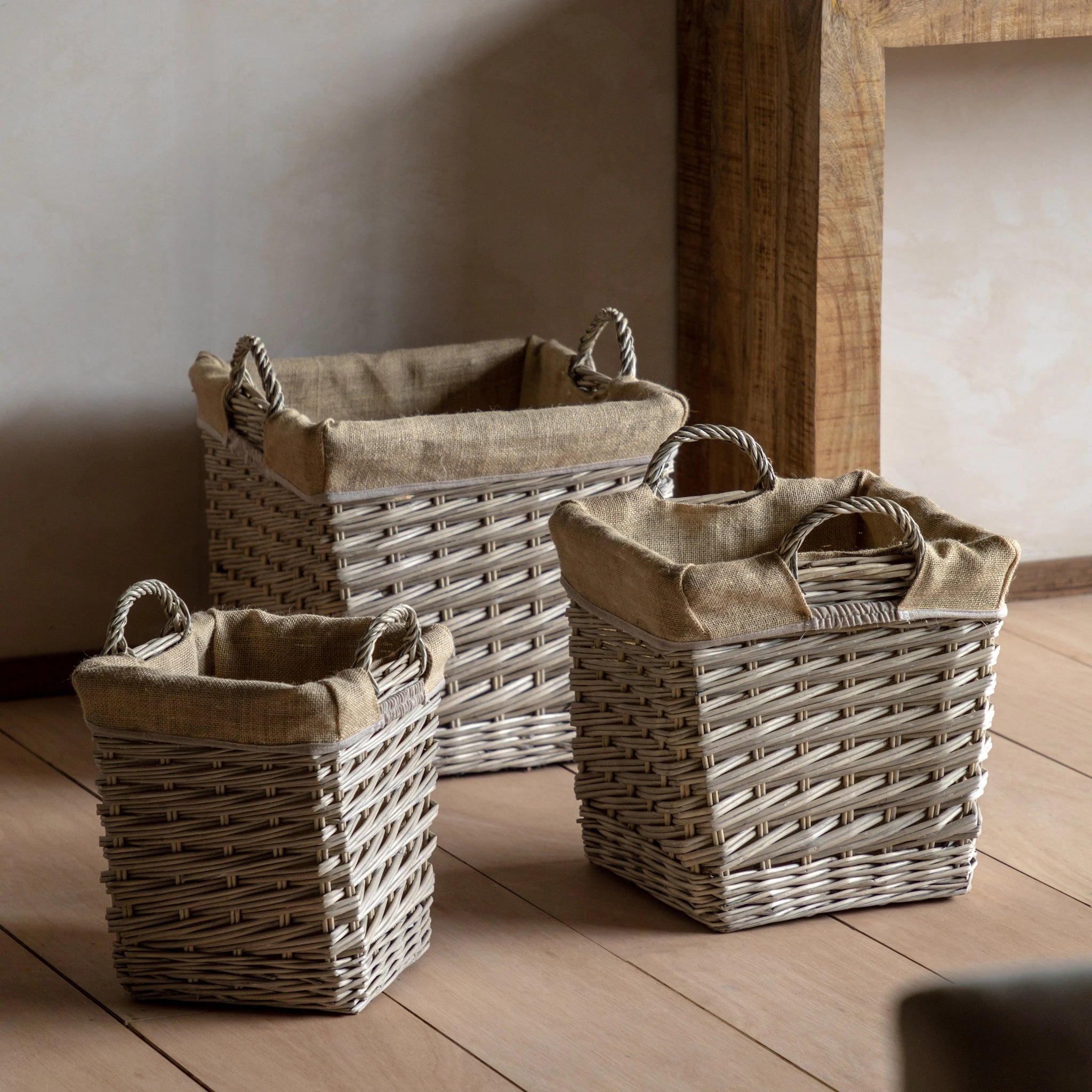 Set of 3 Amberridge Square Lined Natural Baskets