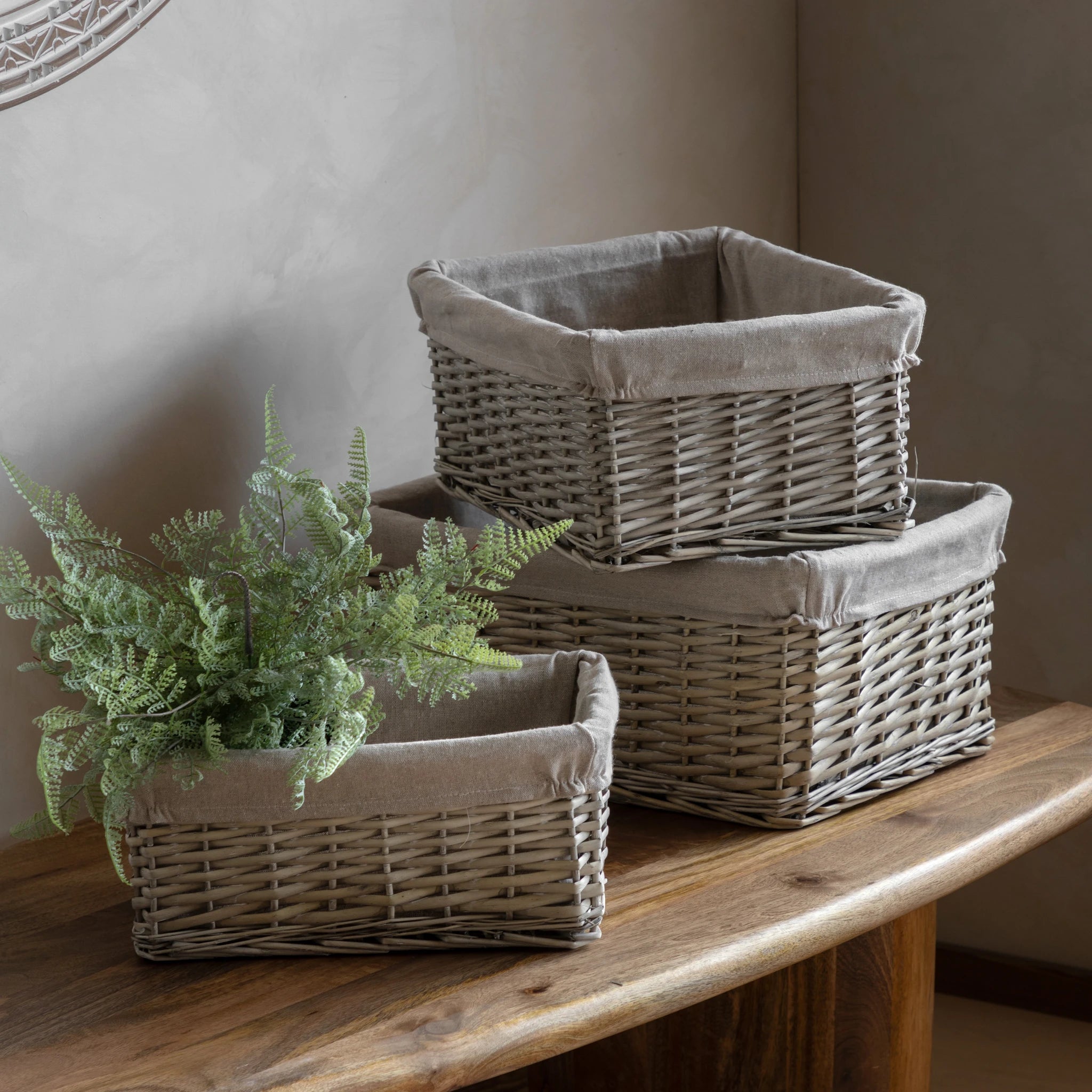 Set of 3 Amberharbour Square Lined Grey Baskets