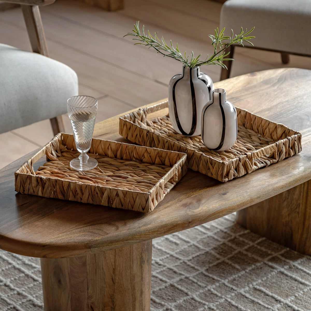Set of 2 Marella Woven Rectangular Natural Water Hyacinth Trays
