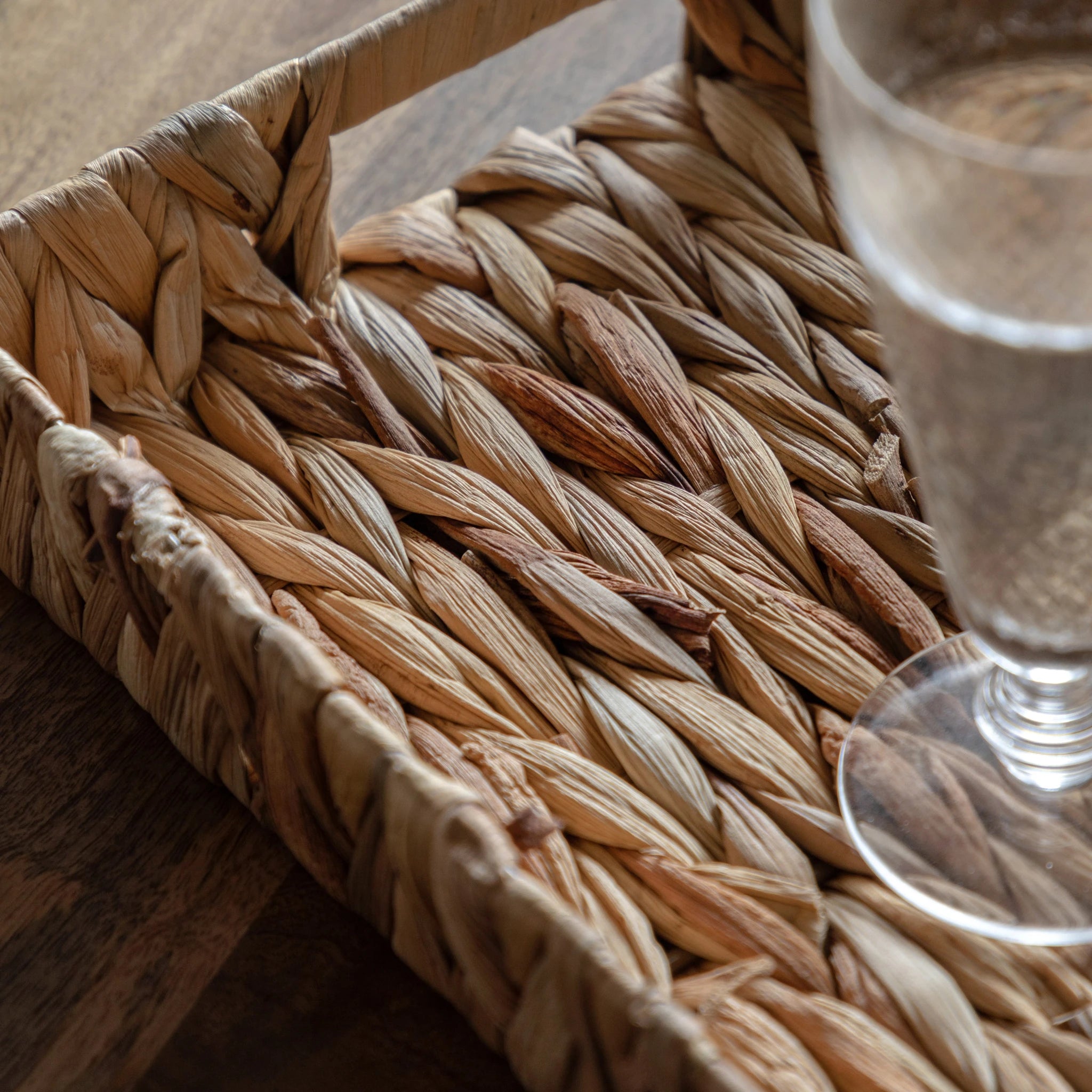 Set of 2 Marella Woven Rectangular Natural Water Hyacinth Trays