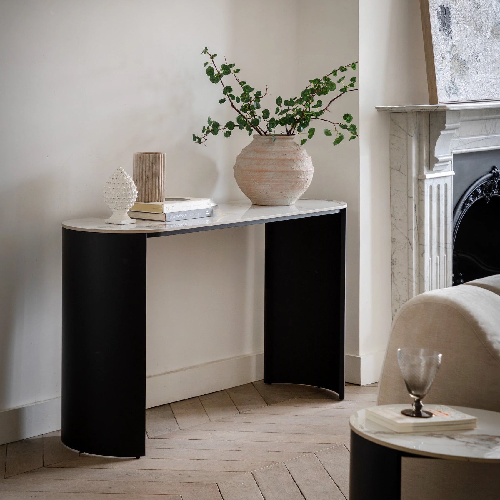 Everett Black & White Marble Console Table