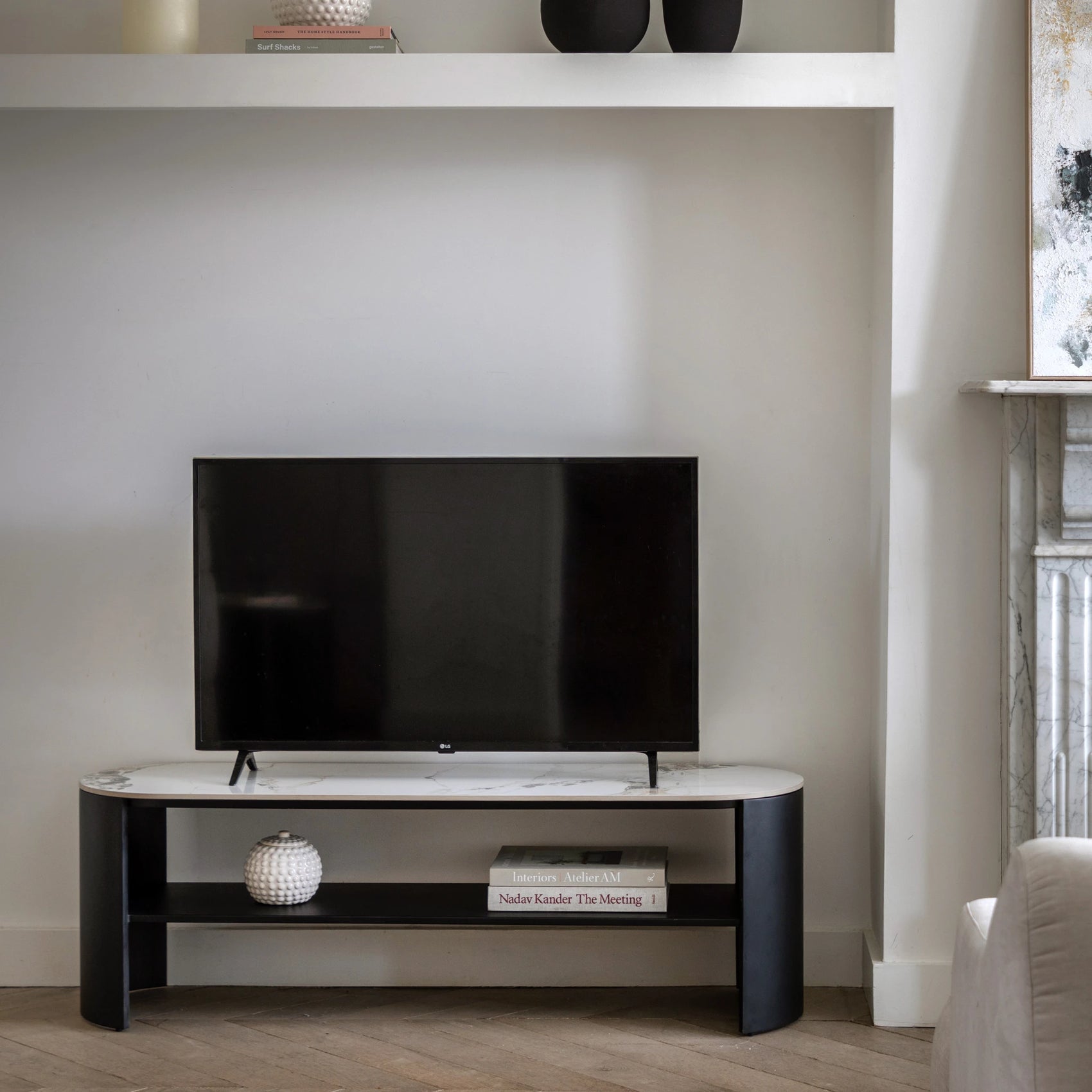 Everett Black & White Marble TV Unit