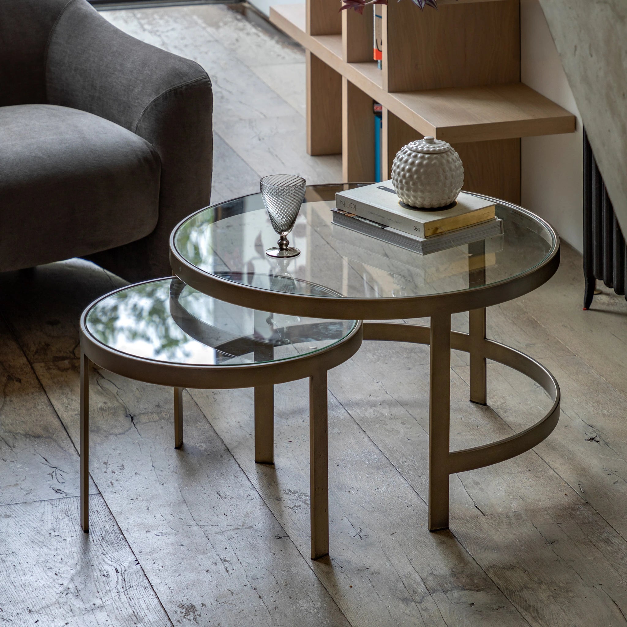 Set of 2 Elira Bronze Glass Nested Coffee Tables