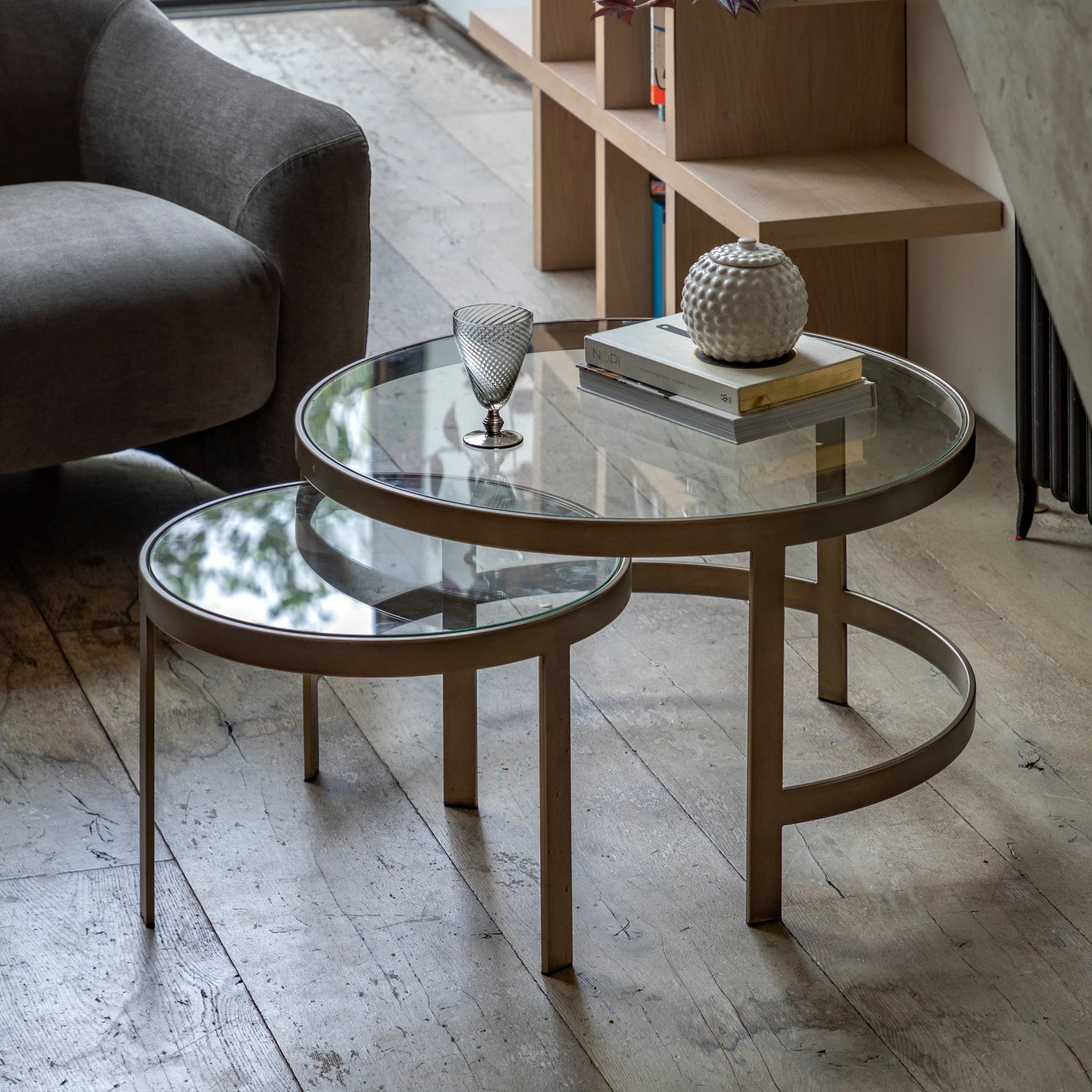 Set of 2 Elira Bronze Glass Nested Coffee Tables