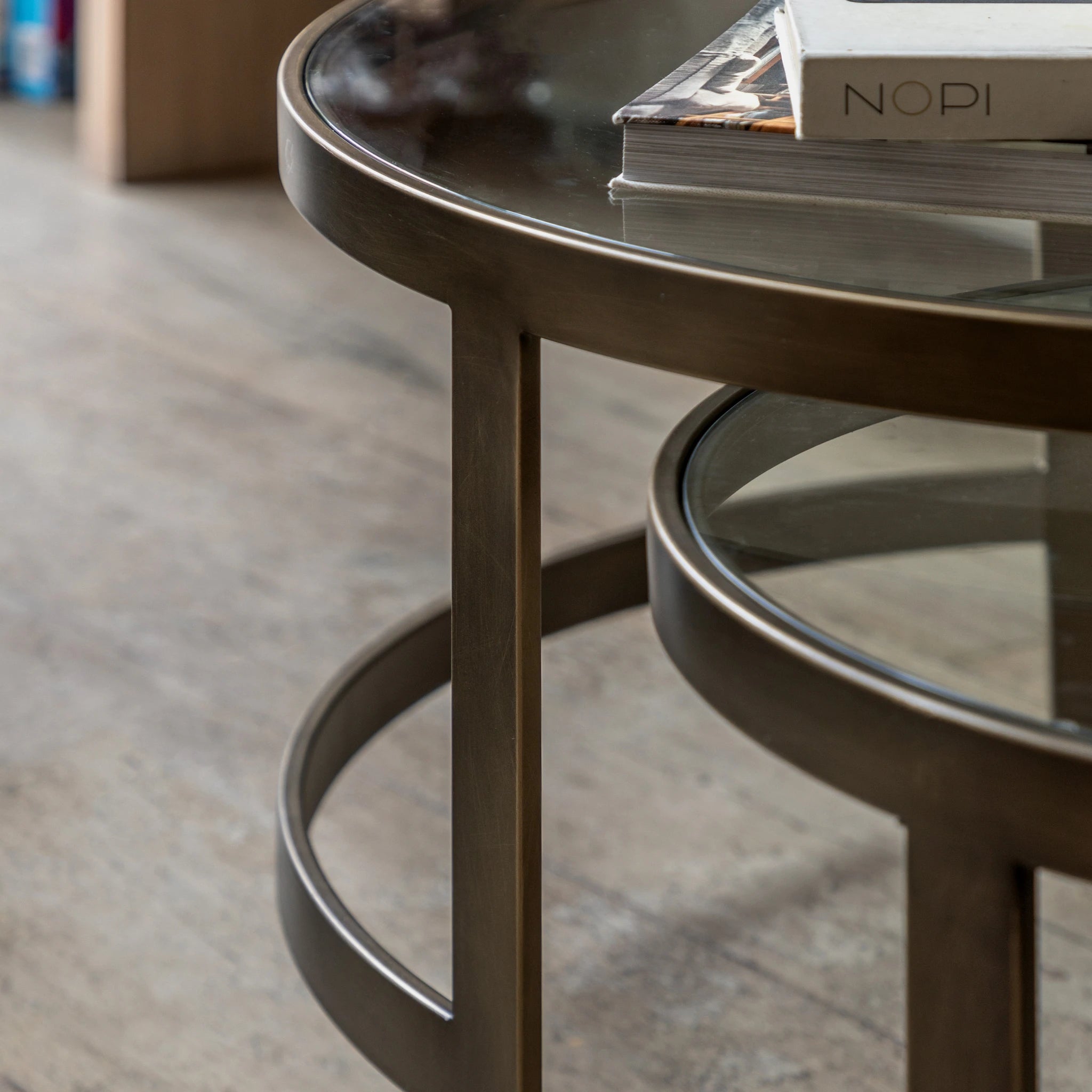 Set of 2 Elira Bronze Glass Nested Coffee Tables