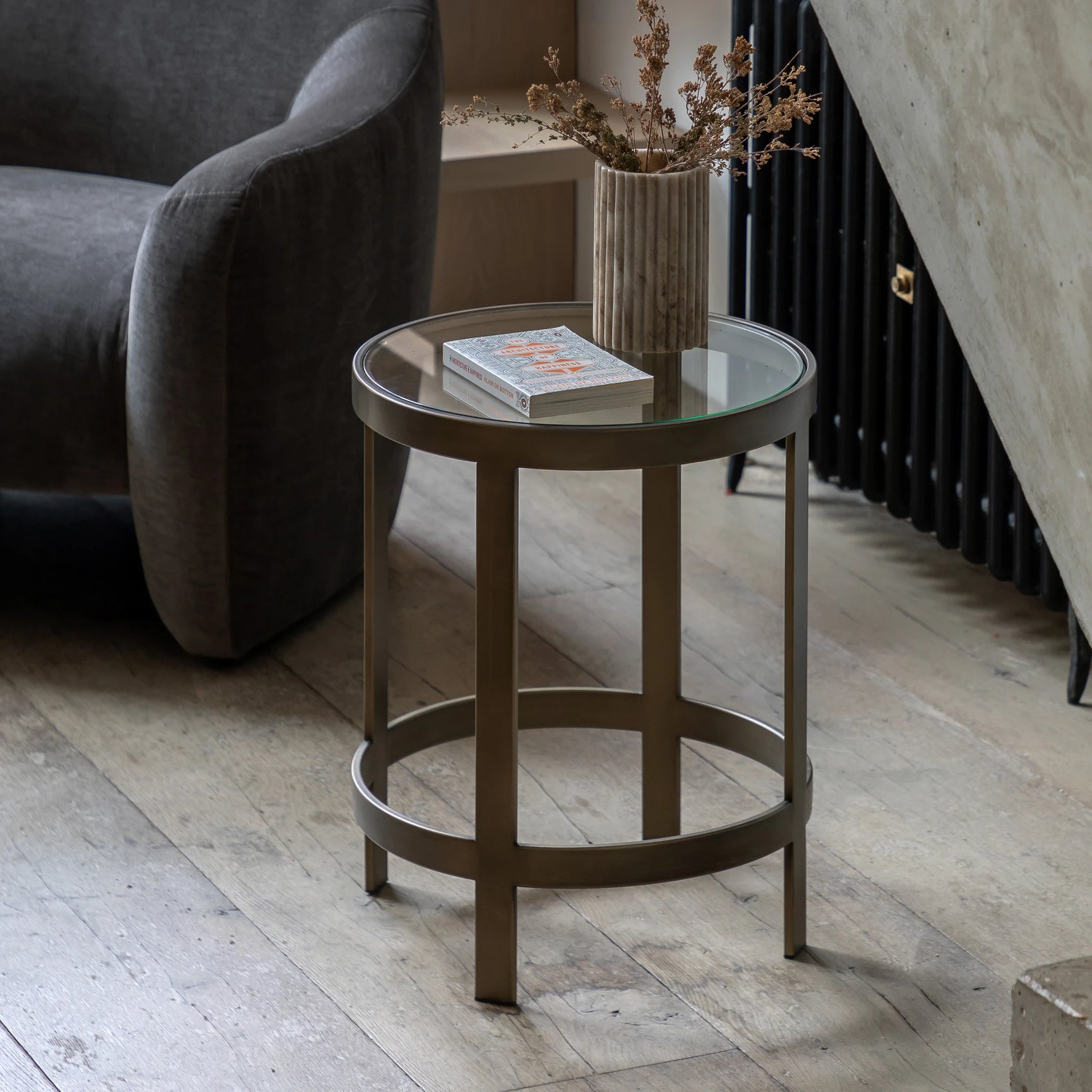 Elira Bronze Glass Side Table