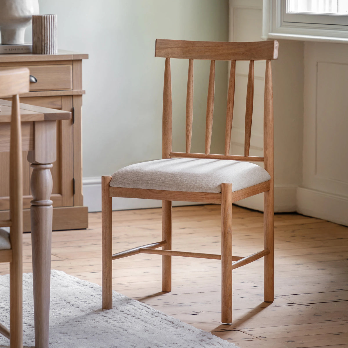 Set of 2 Radley Natural Oak Wood Upholstered Dining Chairs