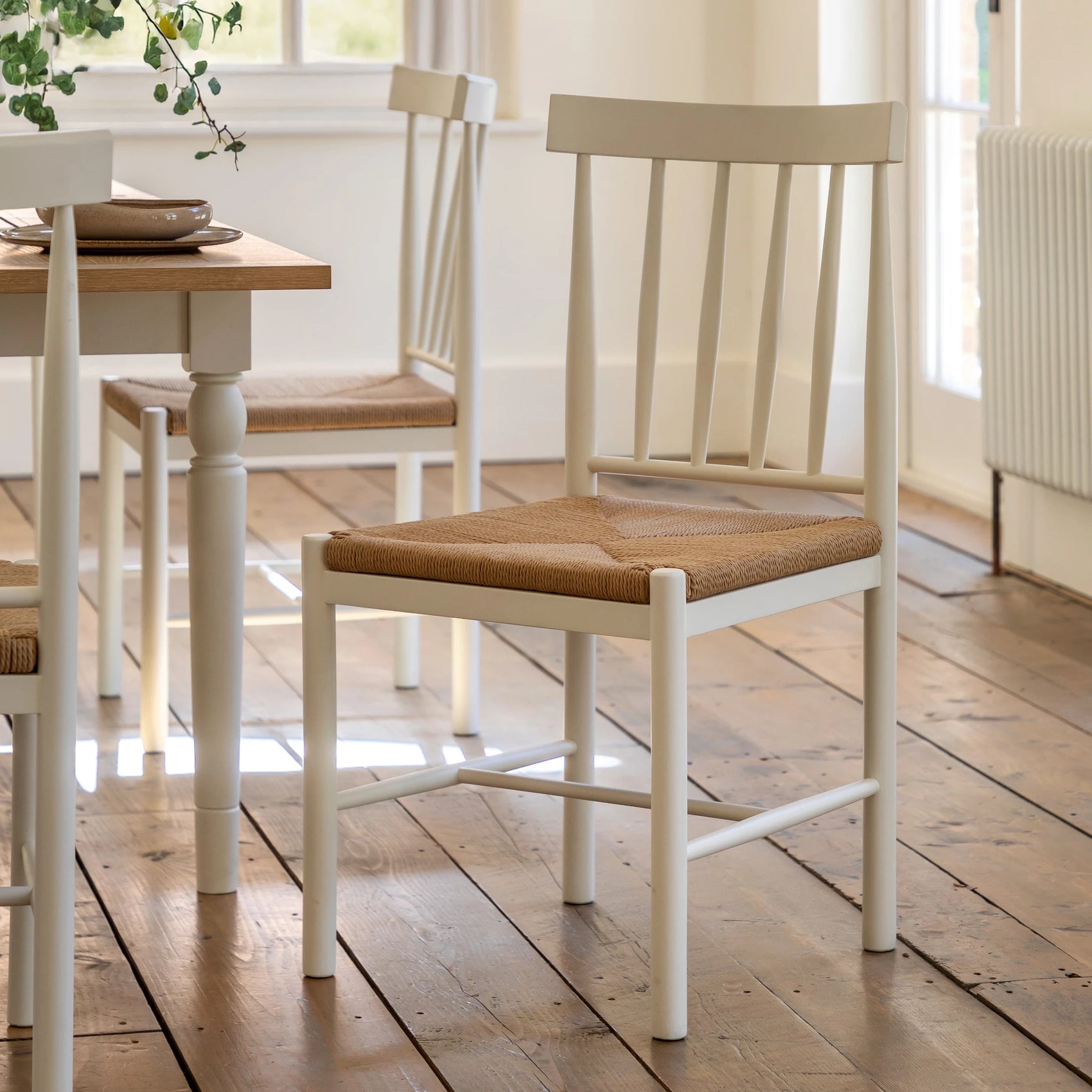 Set of 2 Radley White Oak Wood & Seagrass Dining Chairs