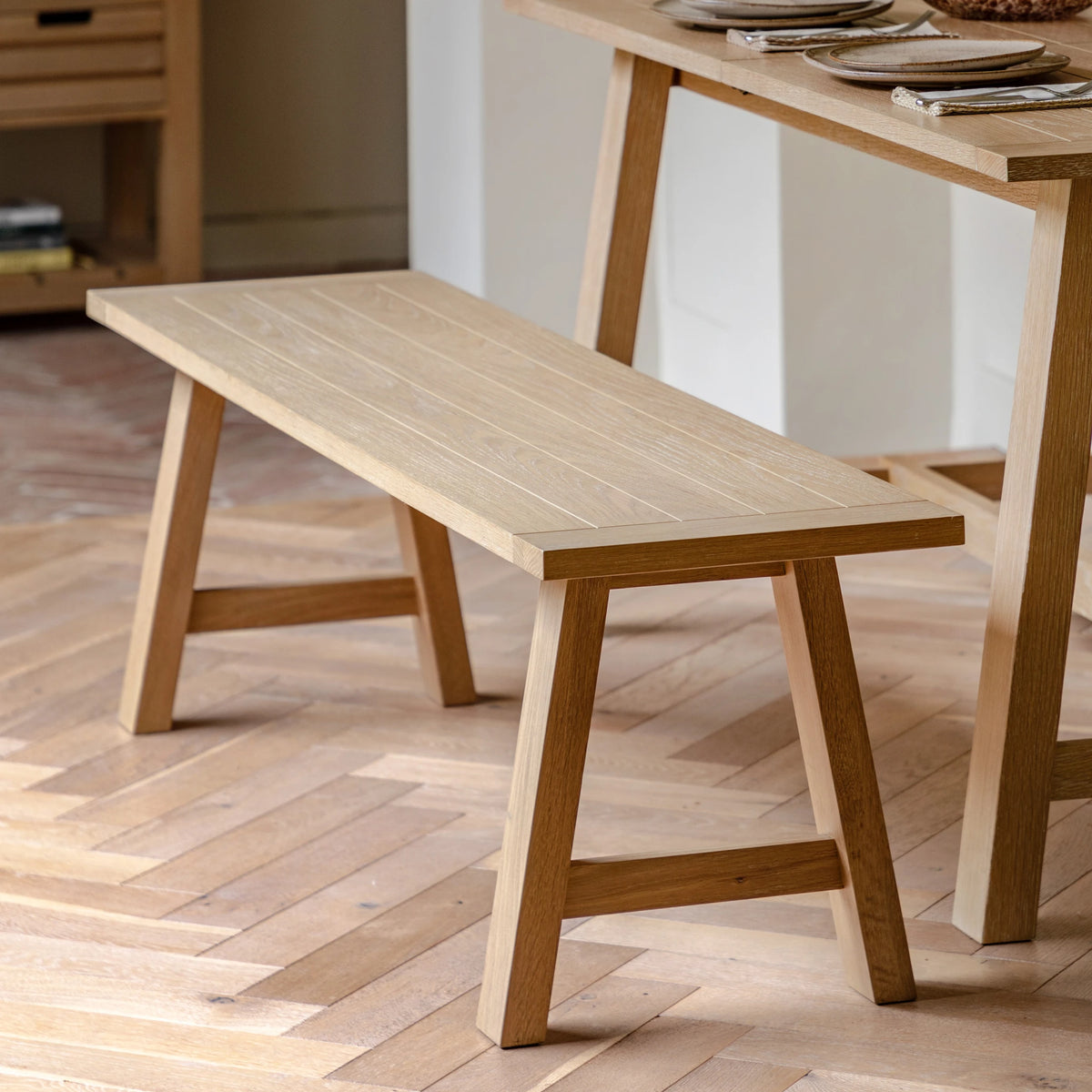 Radley Trestle Natural Oak Wood Dining Bench