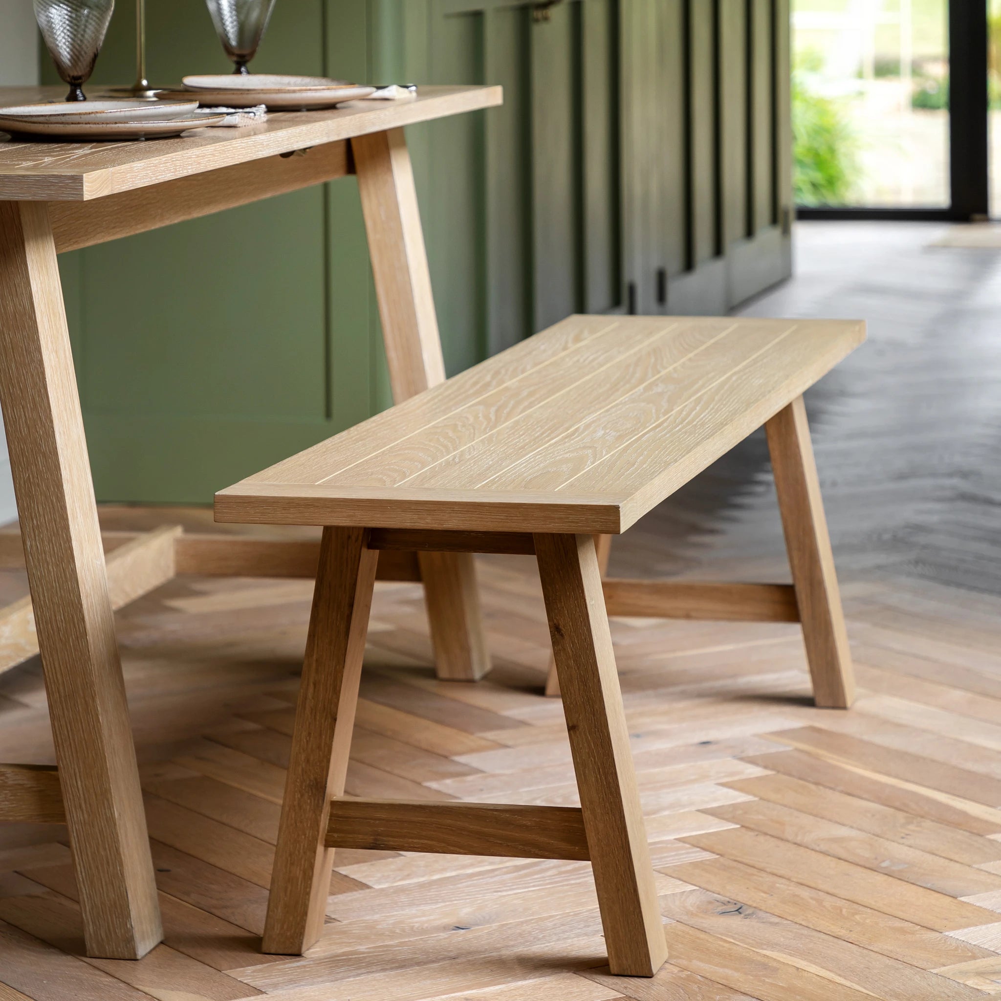 Radley Trestle Natural Oak Wood Dining Bench