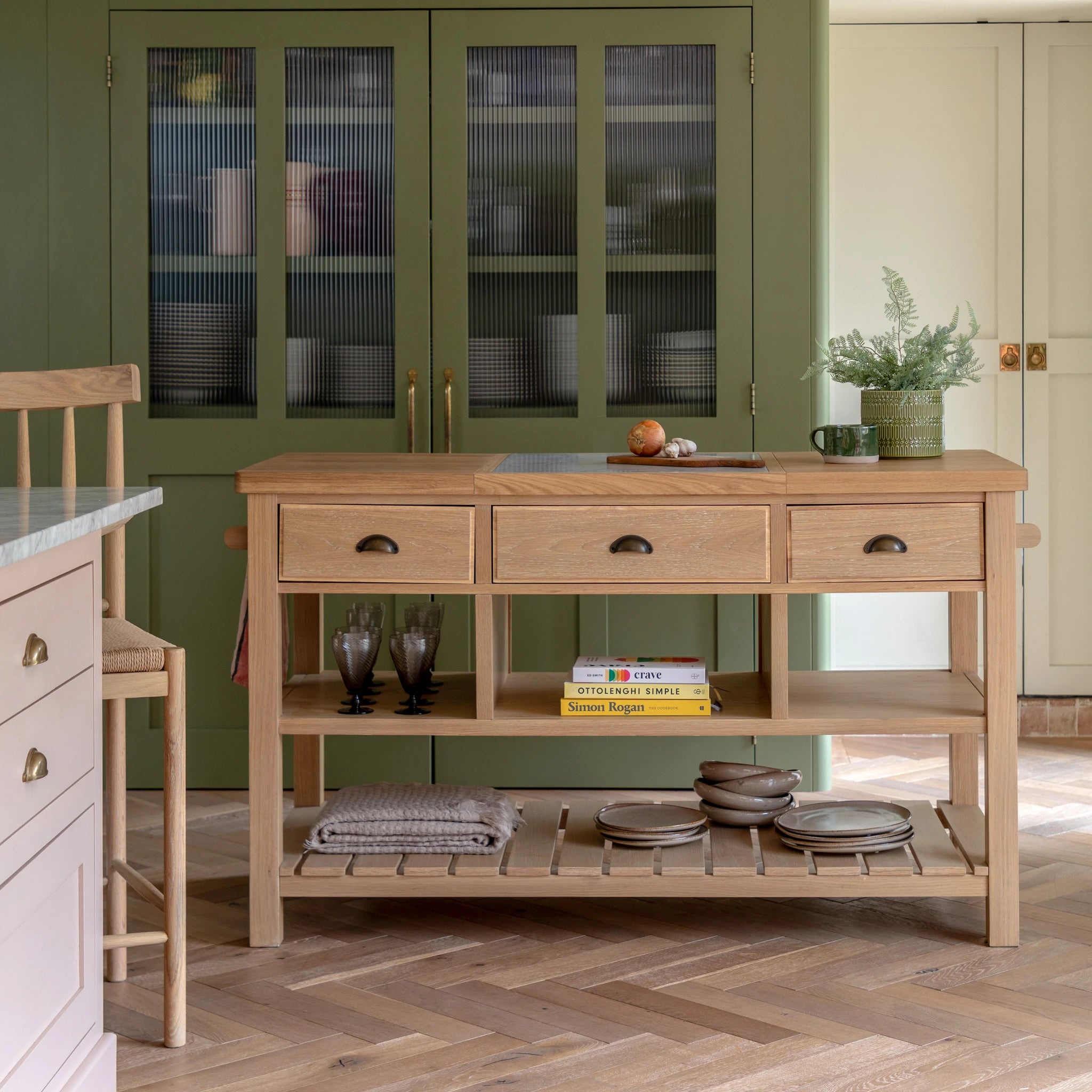 Radley Natural Wood & Marble Kitchen Island