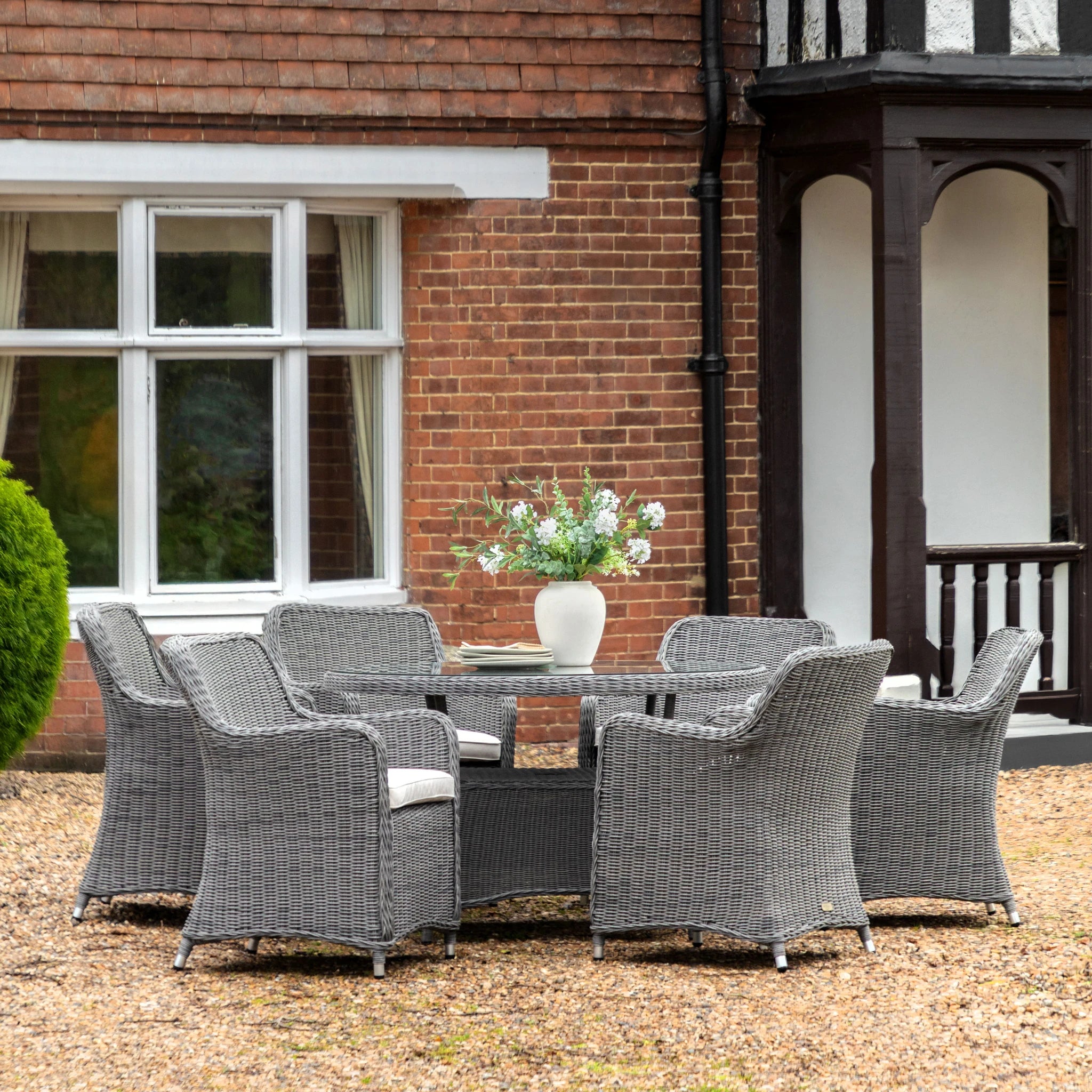 Romney 6 Seater Round Salt Spray Wicker Outdoor Dining Set