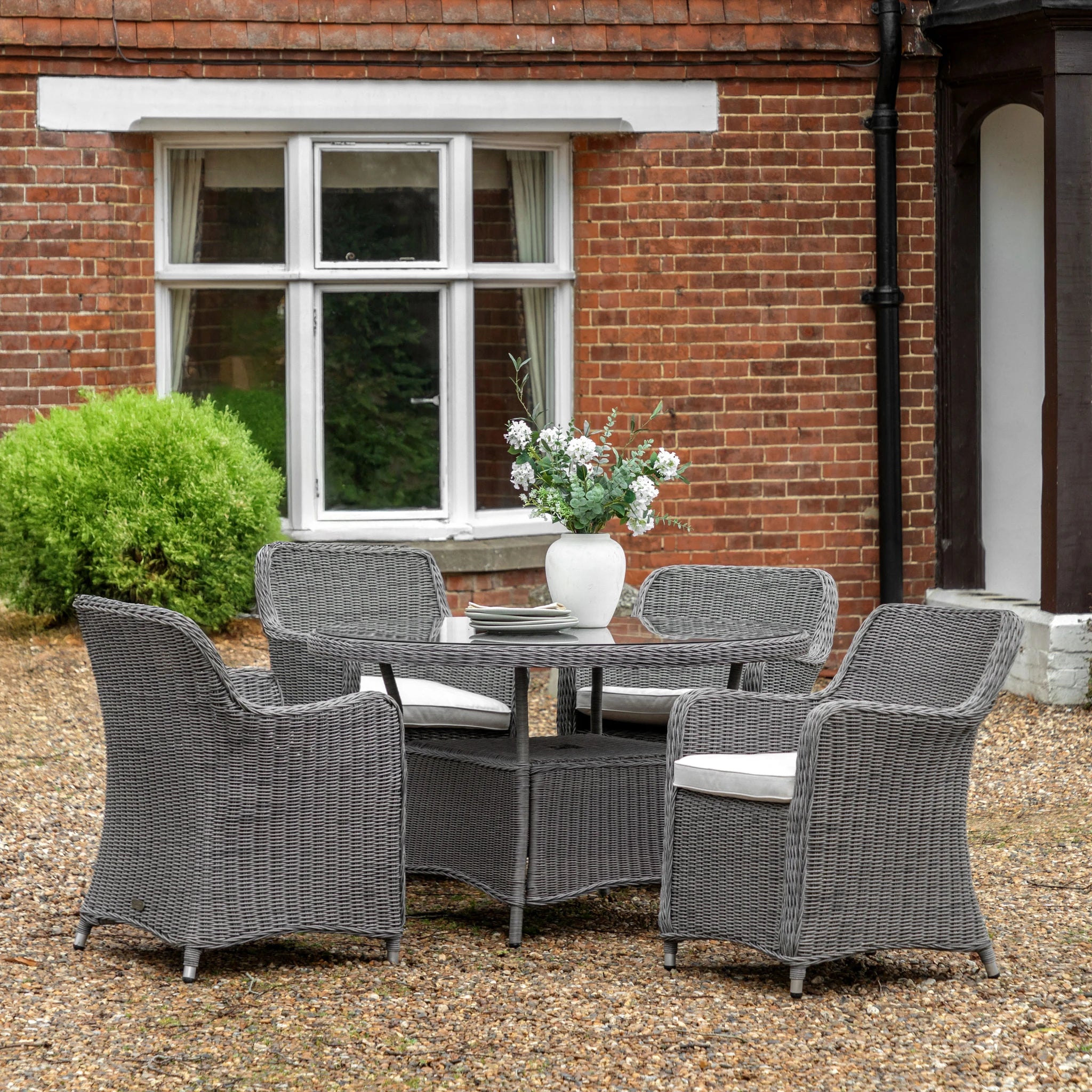 Romney 4 Seater Round Salt Spray Wicker Outdoor Dining Set
