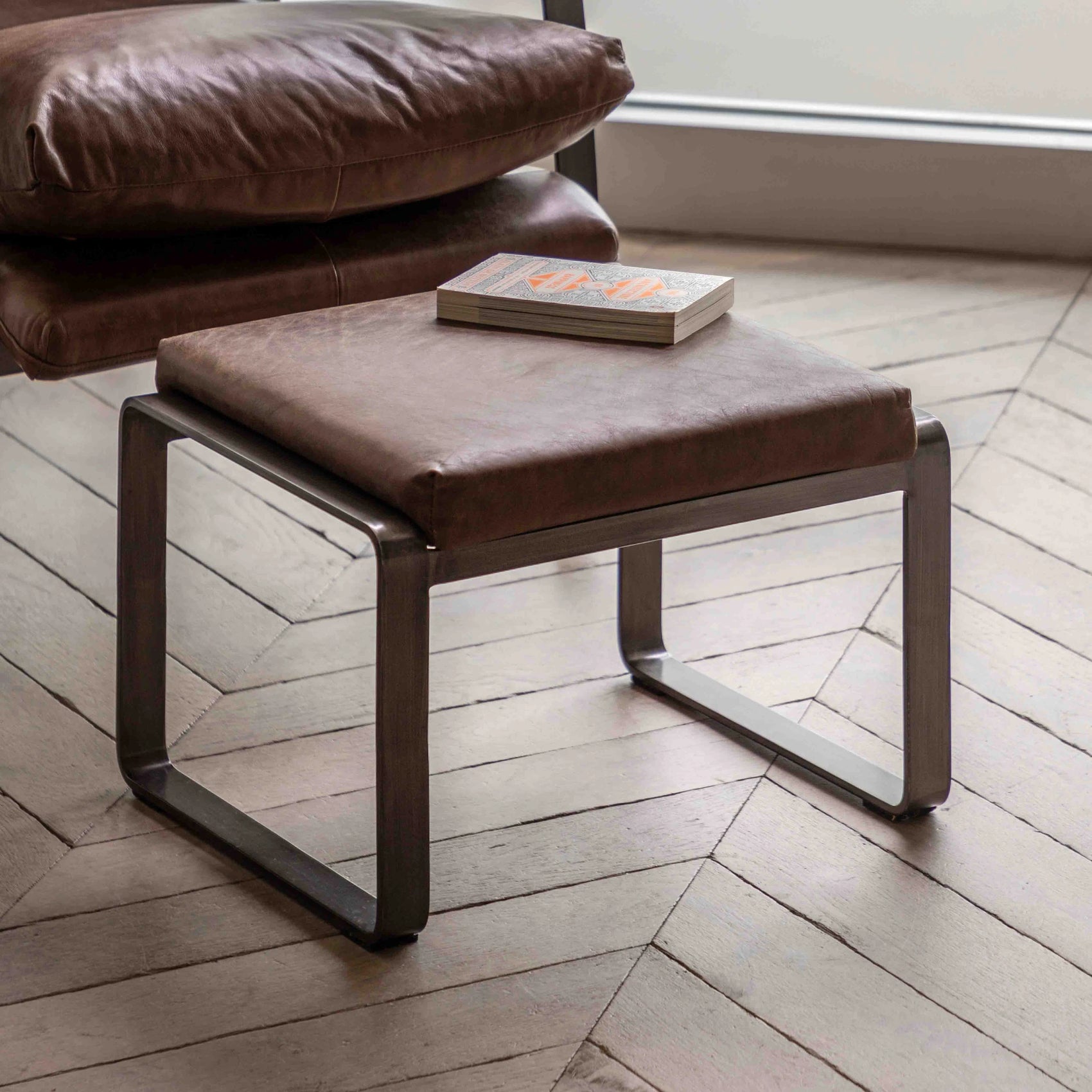 Juniper Brown Leather Footstool