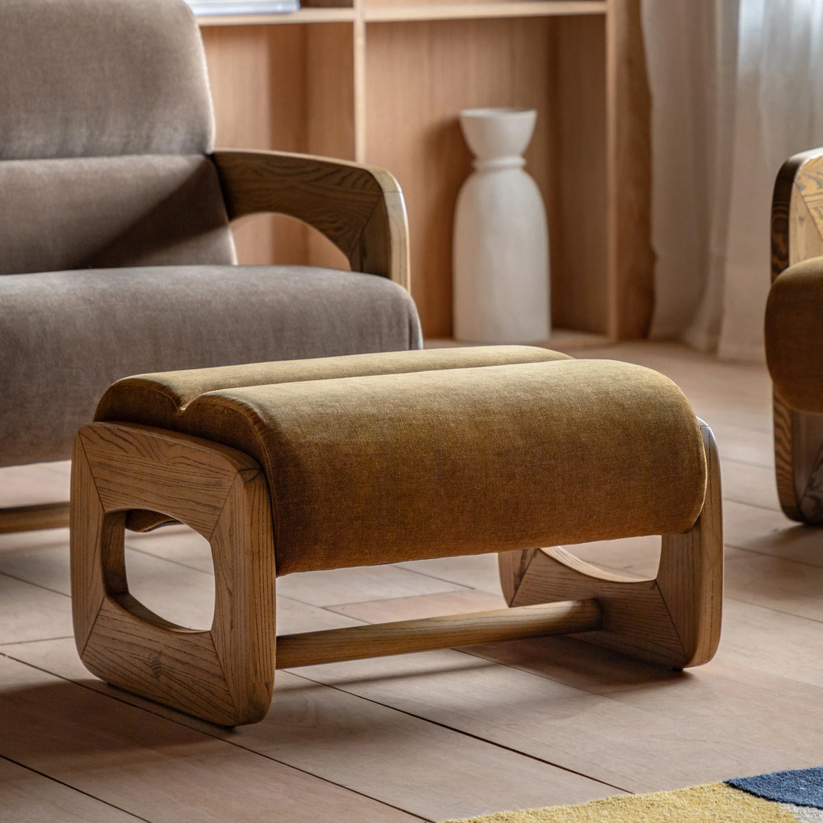 Carolina Verona Golden Woven Fabric Footstool