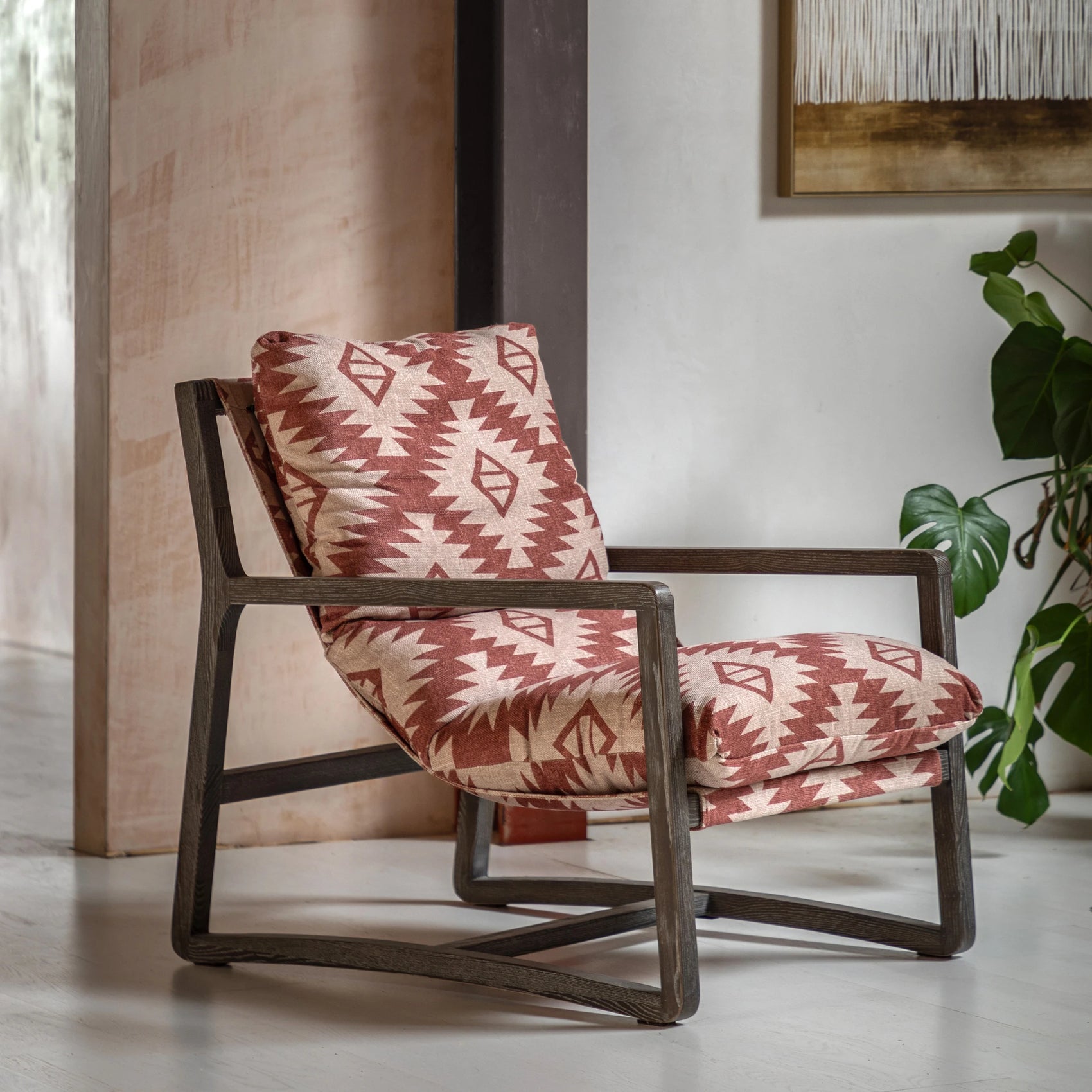 Hadleigh Mira Aztec Red & Natural Patterned Fabric Lounge Chair