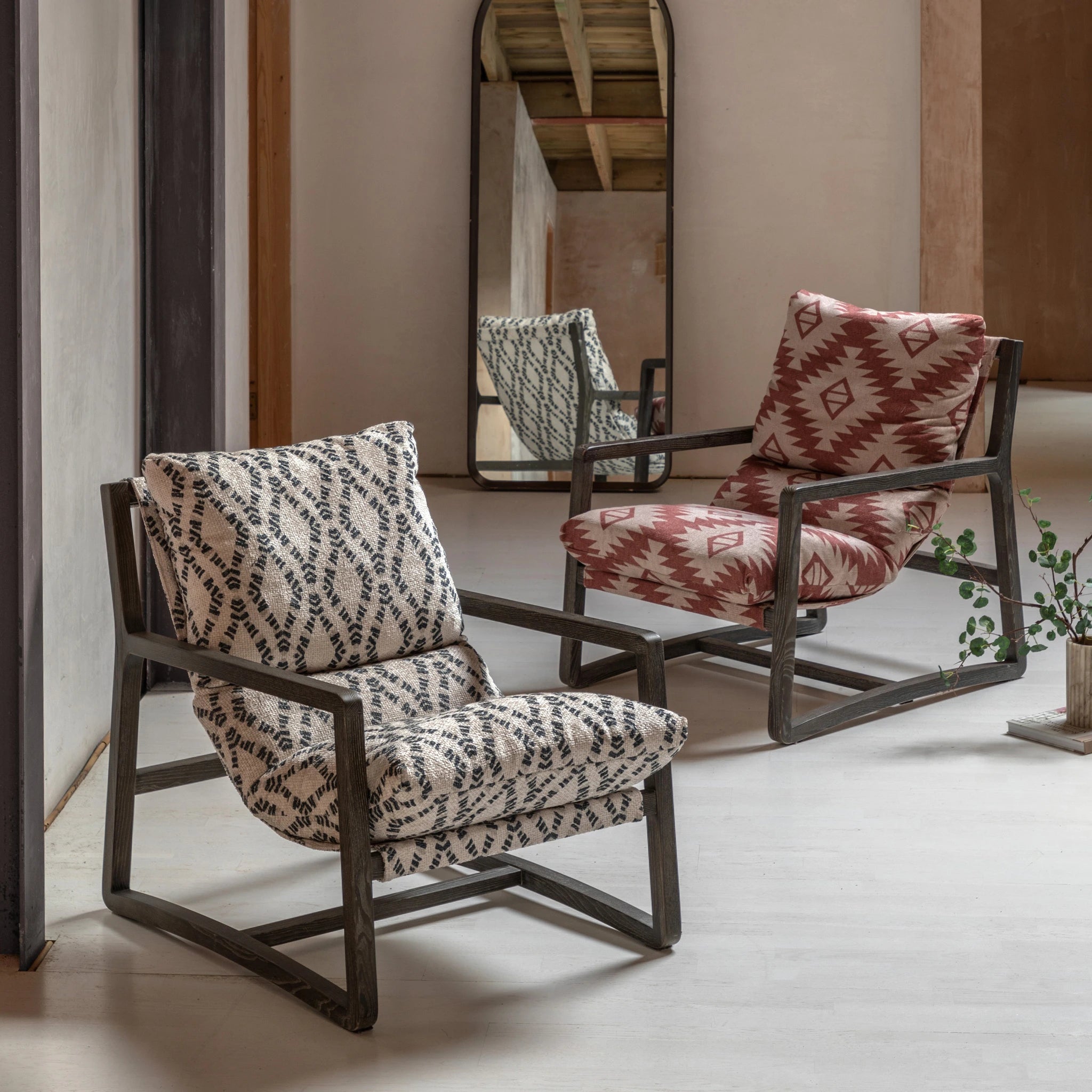 Hadleigh Mira Aztec Red & Natural Patterned Fabric Lounge Chair