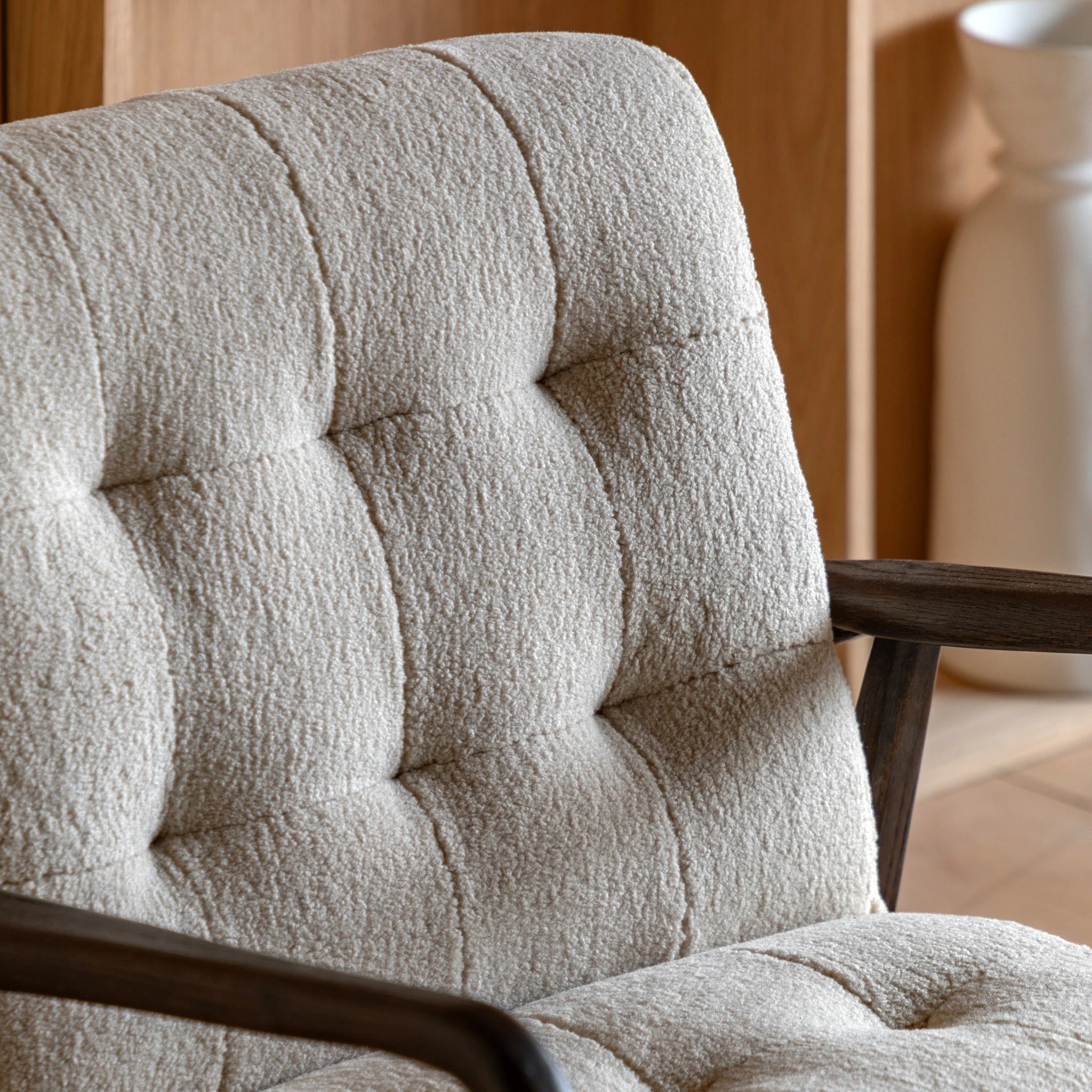 Fiona Cream Faux Sheepskin & Black Oak Wood Armchair