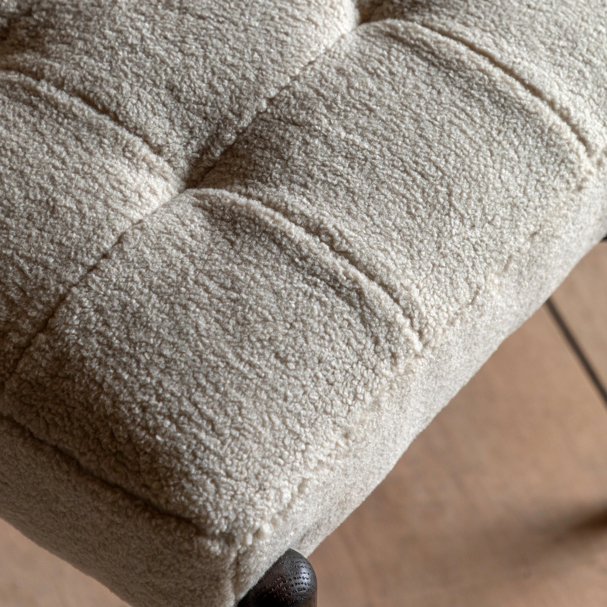 Fiona Cream Faux Sheepskin & Black Oak Wood Footstool