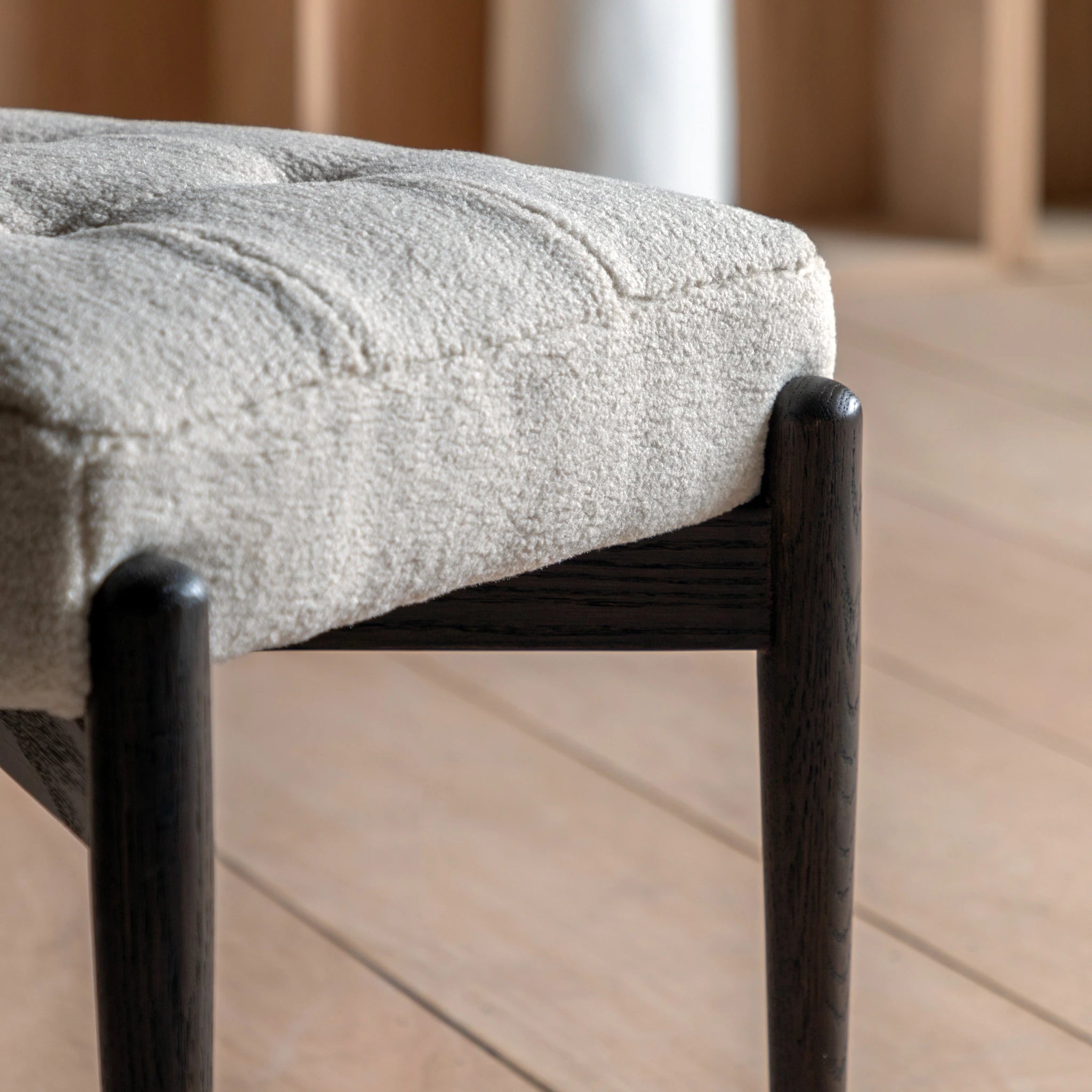 Fiona Cream Faux Sheepskin & Black Oak Wood Footstool