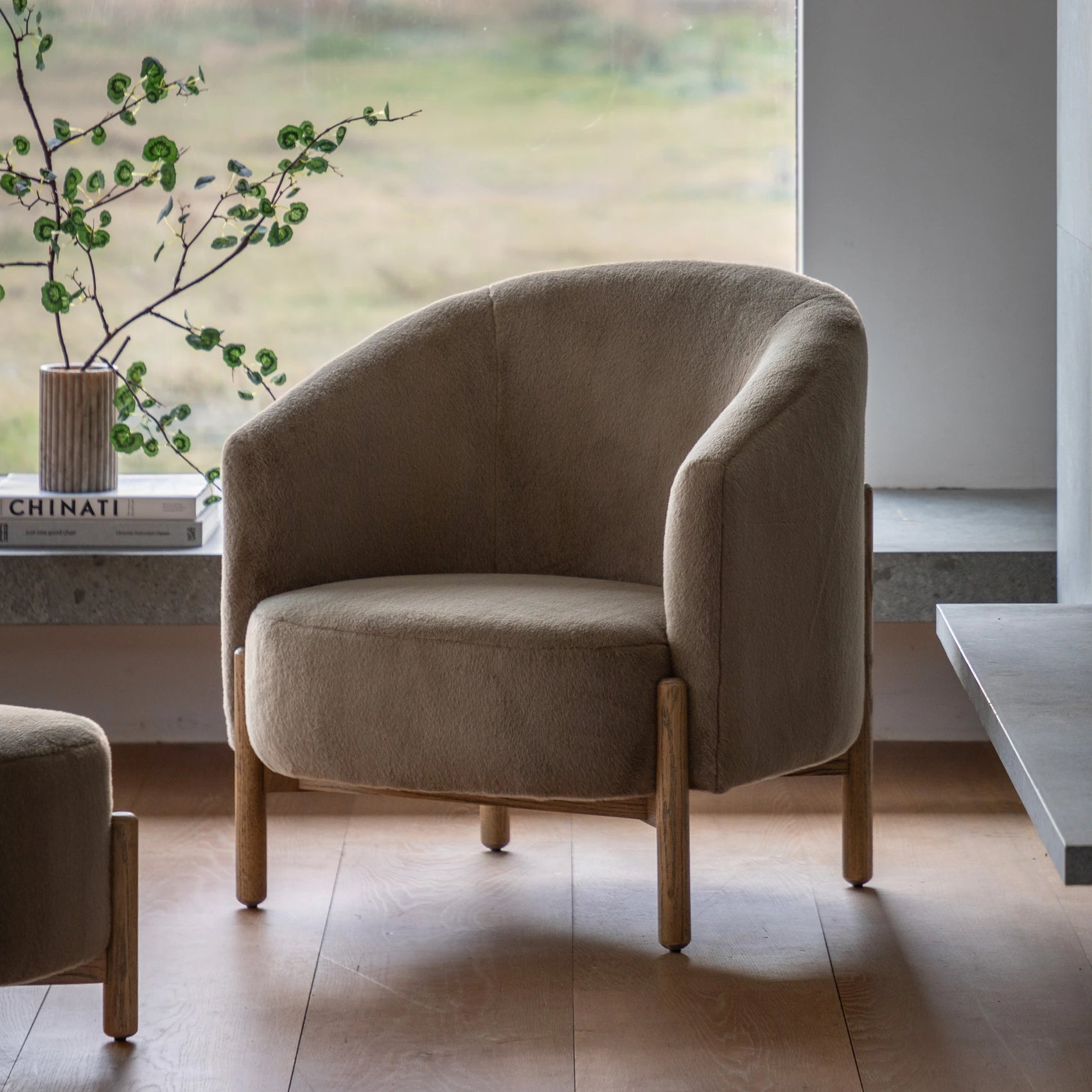 Hobson Alaska Khaki Green Faux Fur Armchair