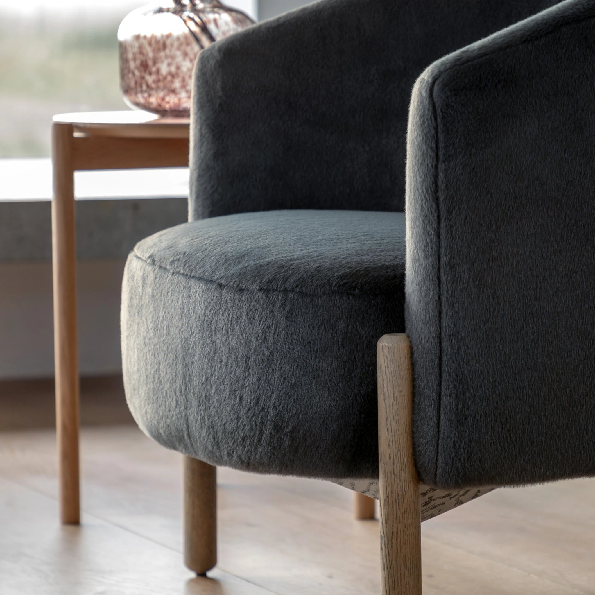 Hobson Alaska Graphite Grey Faux Fur Armchair